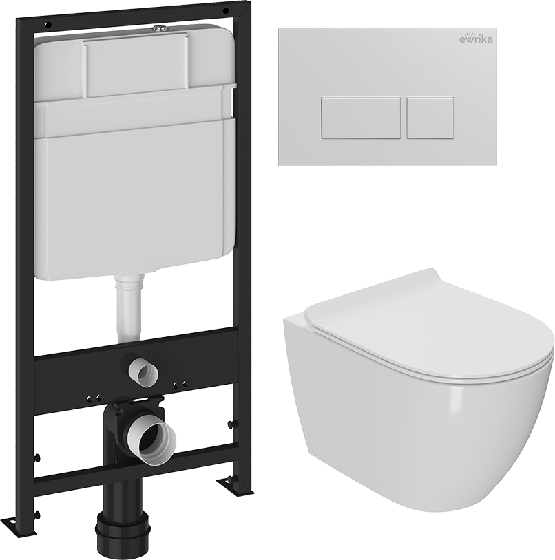 Комплект 3 в 1 Унитаз подвесной Bauedge Bau Dream + Инсталляция EWRIKA ProLT 0026-2020 + Кнопка 0042 цвет белый