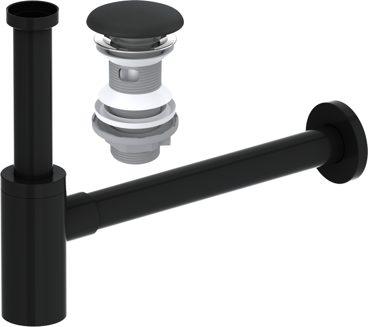 Комплект EWRIKA Донный клапан для раковины 8500385204 + Сифон HFEW08030, черный матовый