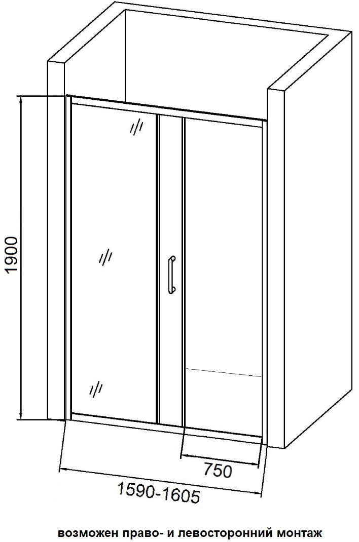 Душевая дверь в нишу DIWO Смоленск 160 см, профиль хром матовый купить в Тамбове