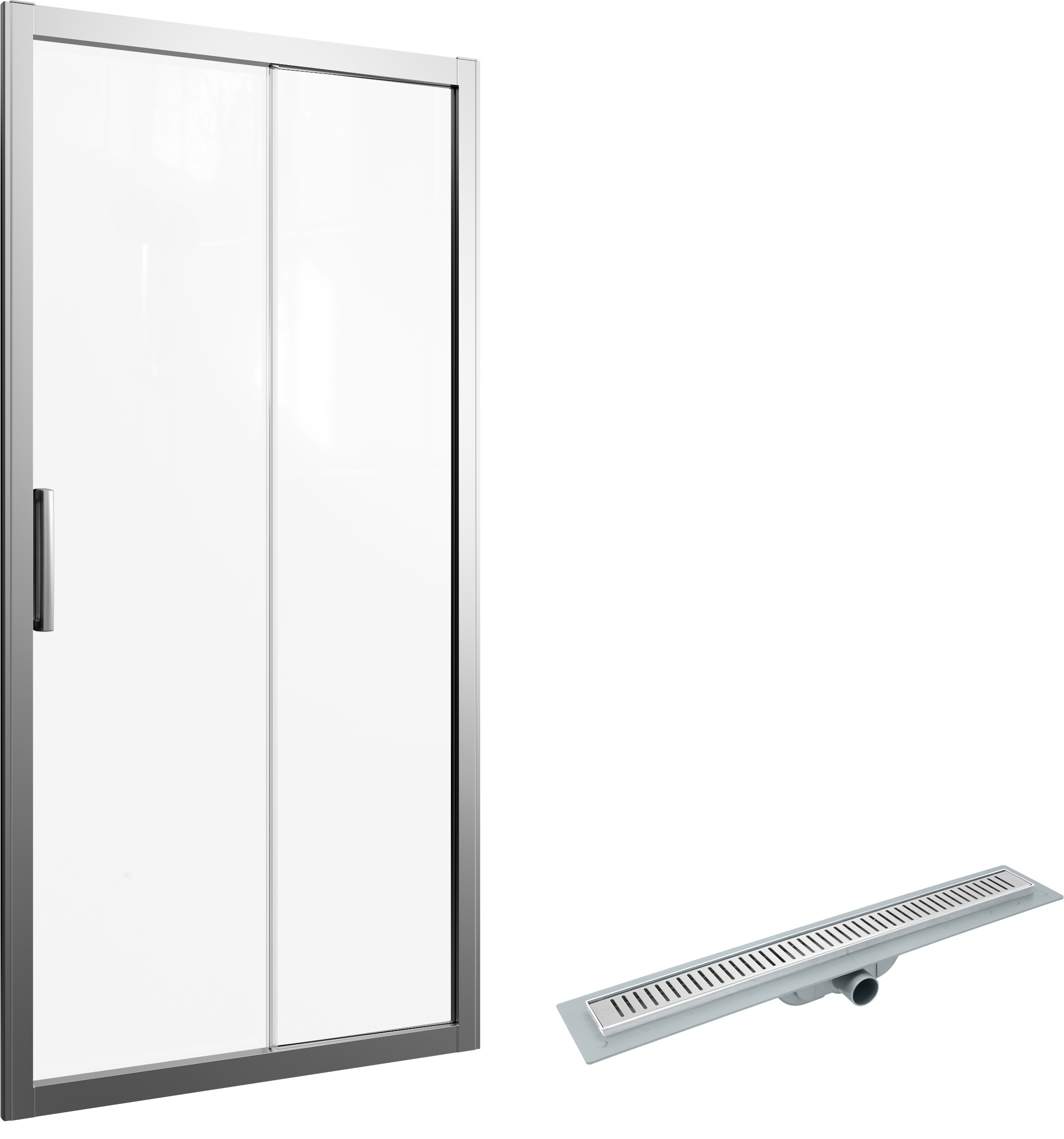 Комплект  Душевая дверь в нишу STWORKI Стокгольм 100 см профиль хром матовый, раздвижная, прозрачное стекло + Душевой лоток CK DRAIN AQCP11-60 Stick 6