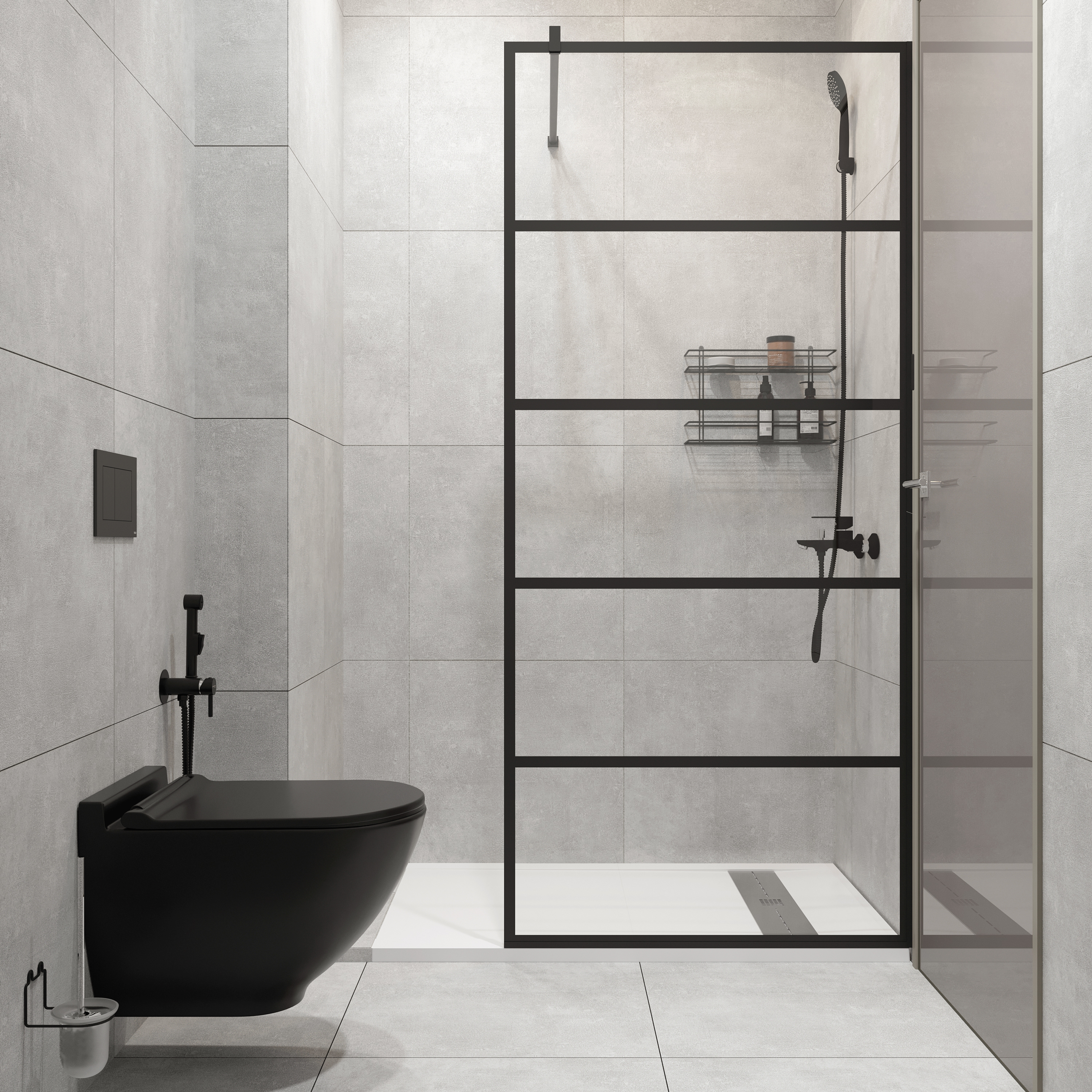 Душевая перегородка STWORKI Кронборг LOFT-GW- 90х220 90 см, профиль черный матовый, стекло прозрачное Optiwhite купить в Тамбове