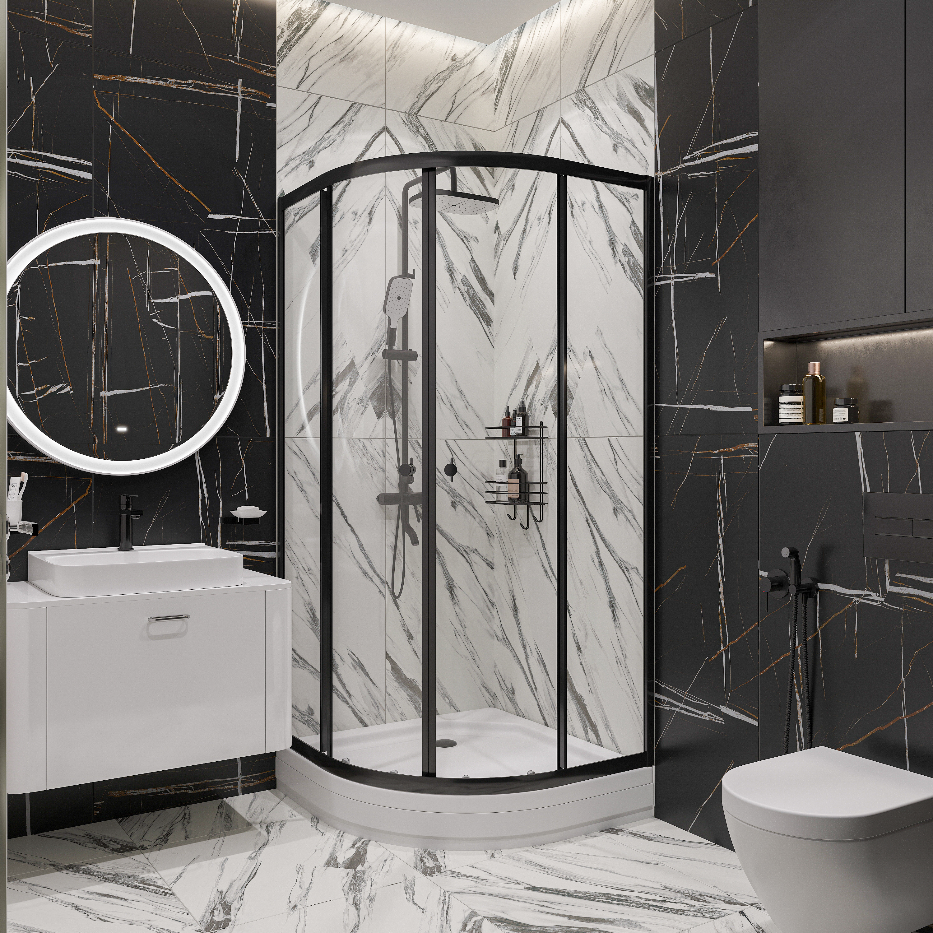 Душевой уголок DIWO Псков 90x90 профиль черный матовый, с поддоном