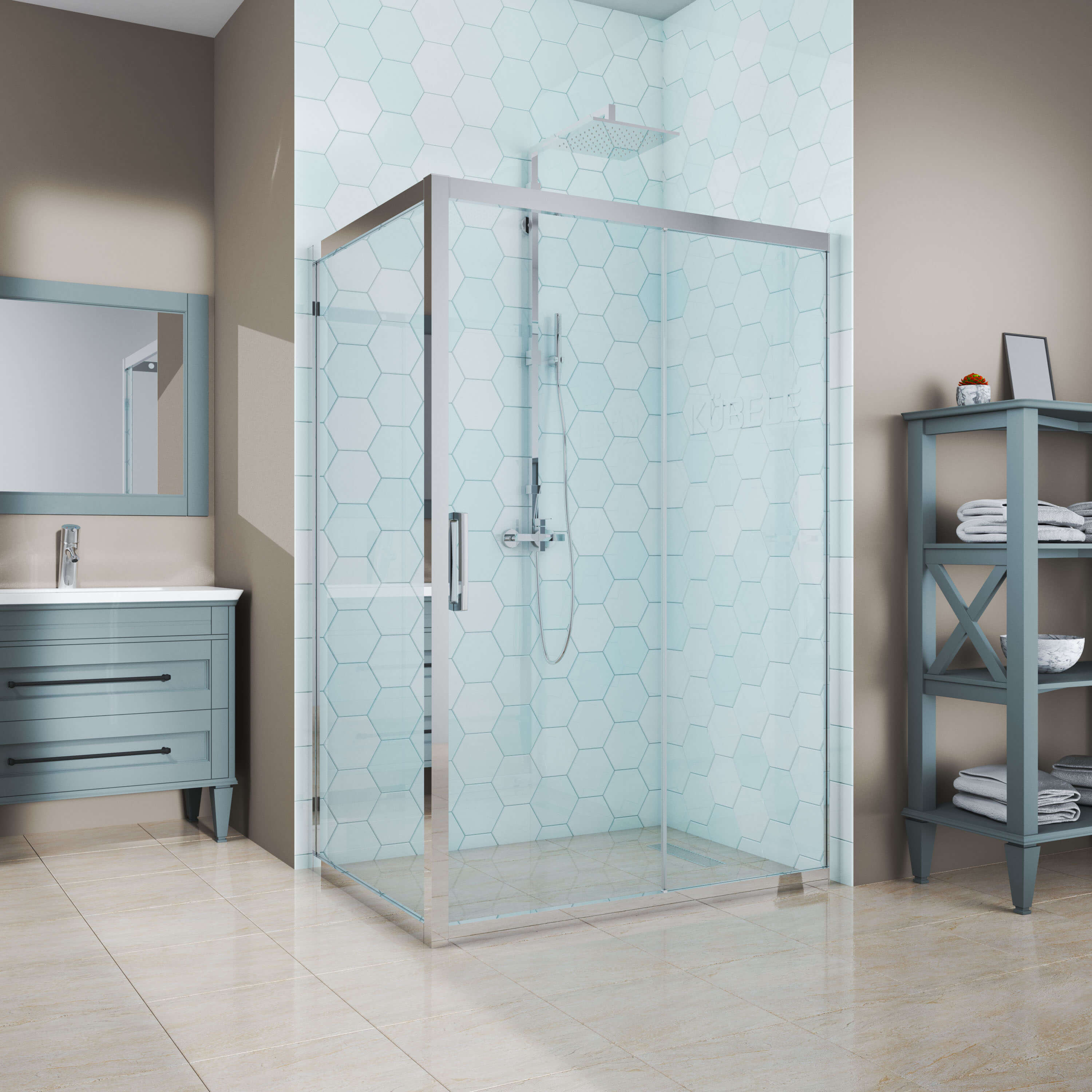 Душевой уголок Kubele DE019R-CLN-CH 110х75 см, профиль хром