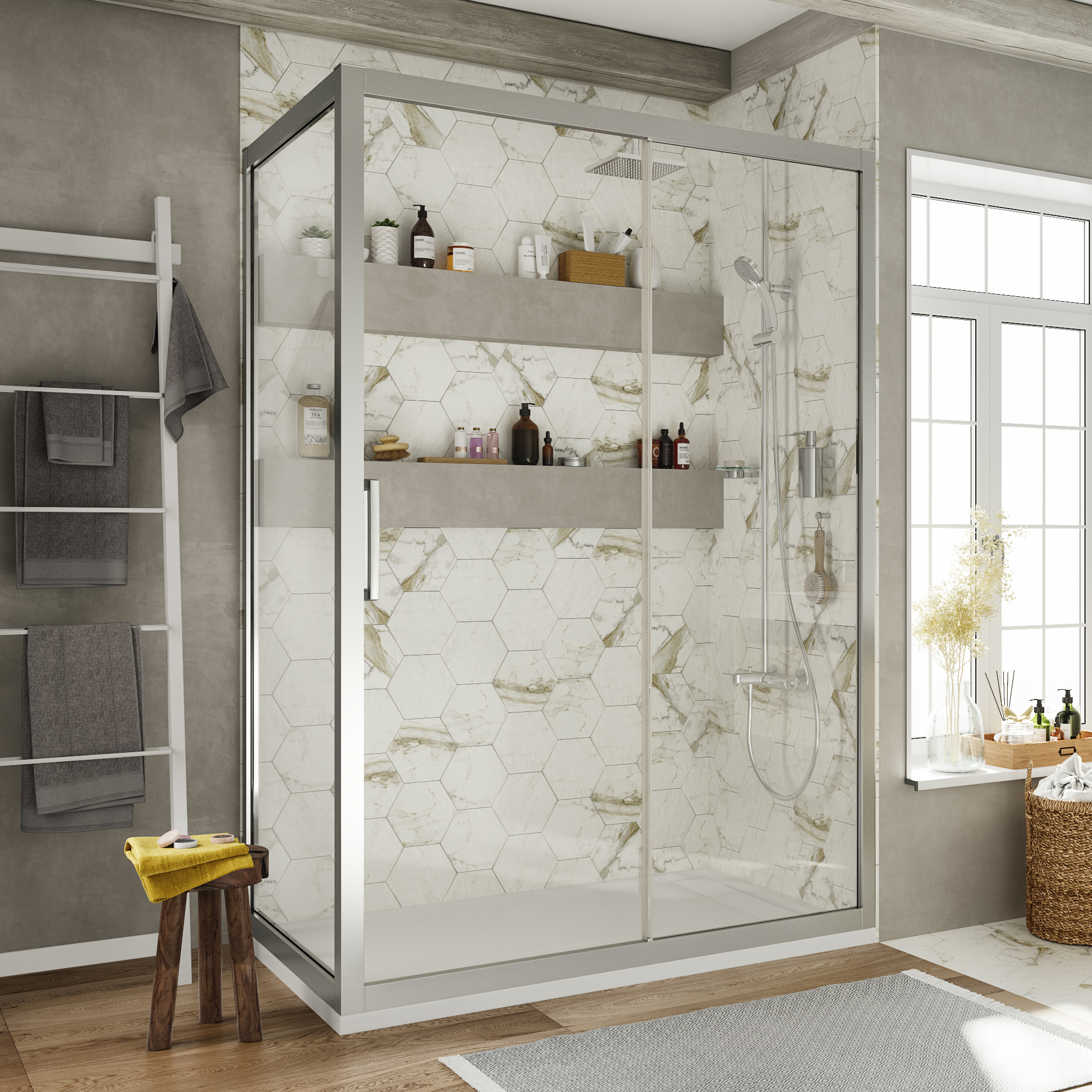 Душевой уголок STWORKI Эстерсунд 110x80 см профиль хром матовый, прозрачное стекло, с поддоном