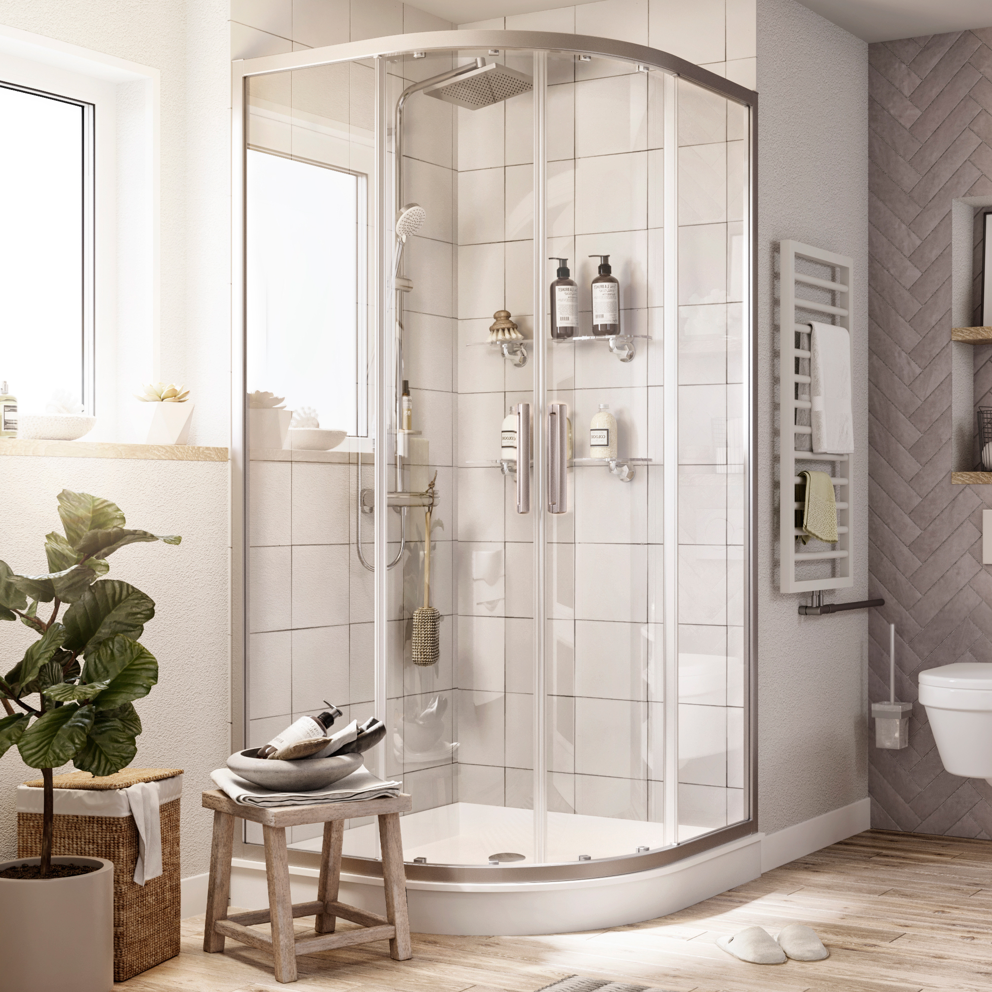 Комплект Душевой уголок STWORKI Хельсинки DE018RL8080200 80x80 см профиль хром матовый + Душевая стойка Lemark Tropic LM7002C