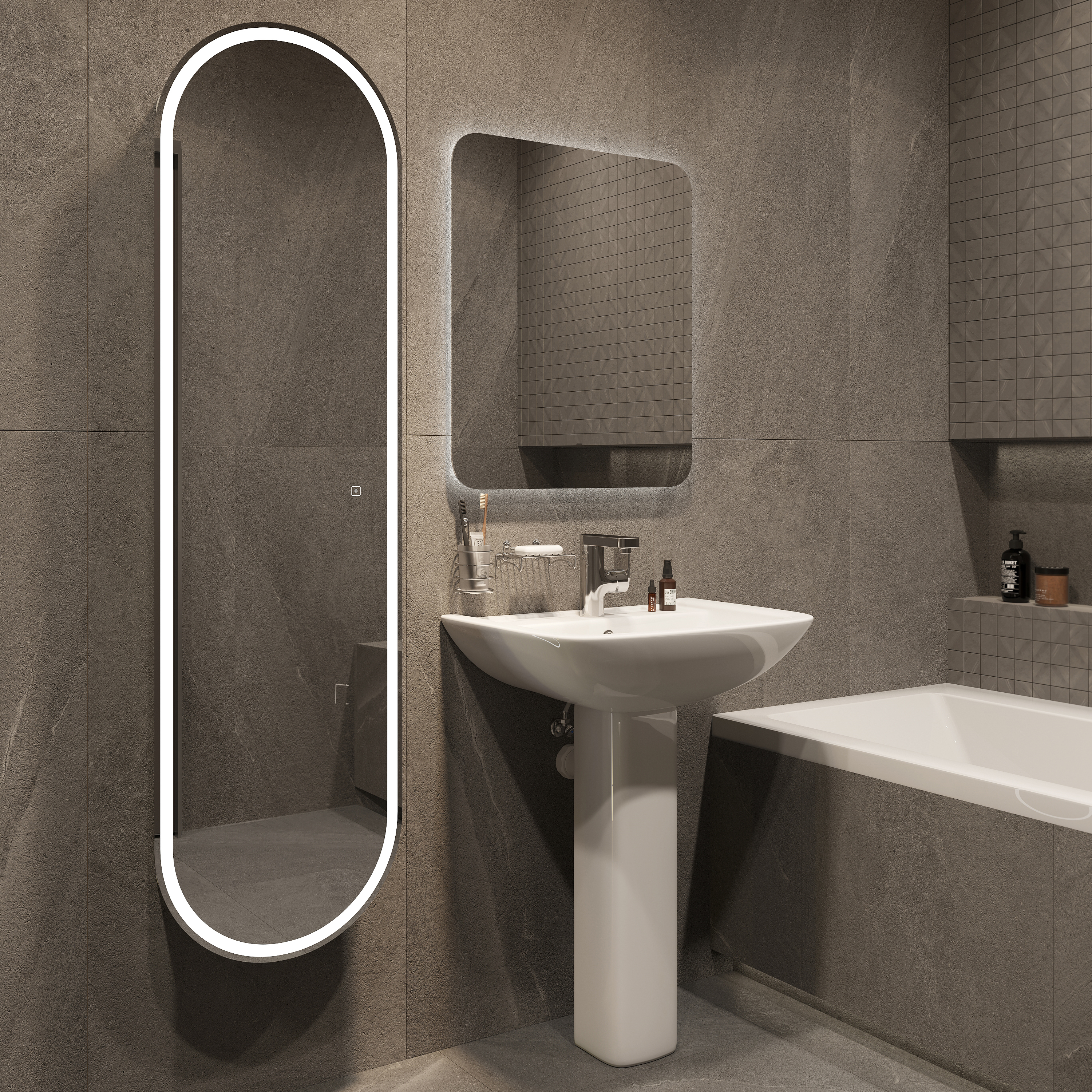 Комплект Раковина DIWO Ярославль 63 см, подвесная, фаянсовая, белая + Сифон Wirquin Минор 30718052 + Пьедестал 70 см, квадратный, фаянсовый, белый + Зеркало Кострома 60 с подсветкой купить в Тамбове