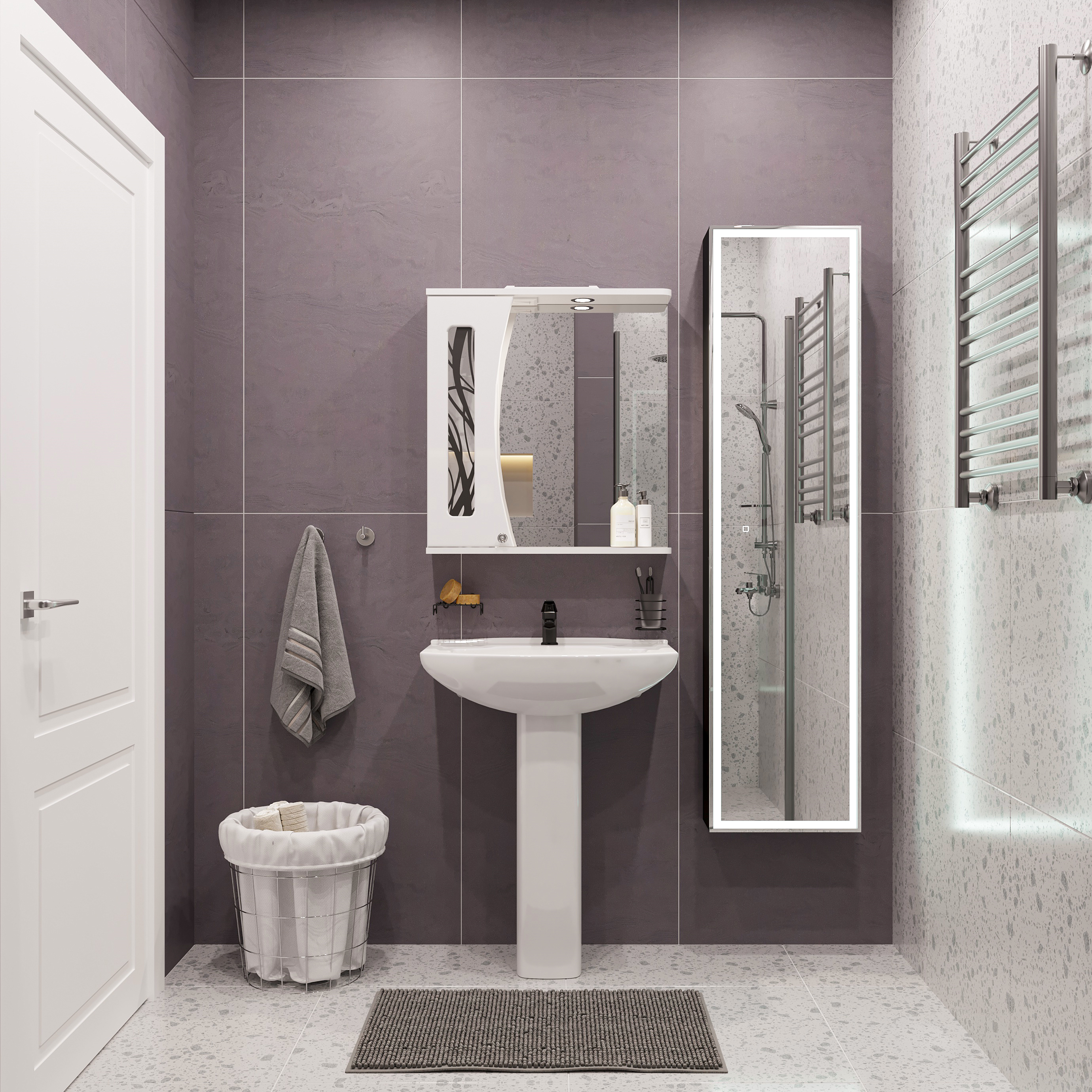 Комплект Раковина DIWO Сочи 66 подвесная, фаянсовая, белая + Сифон Wirquin Минор 30718052 + Пьедестал 201 70 см, квадратный, фаянсовый, белый + Зеркало STWORKI Брамминг 70х90 черное