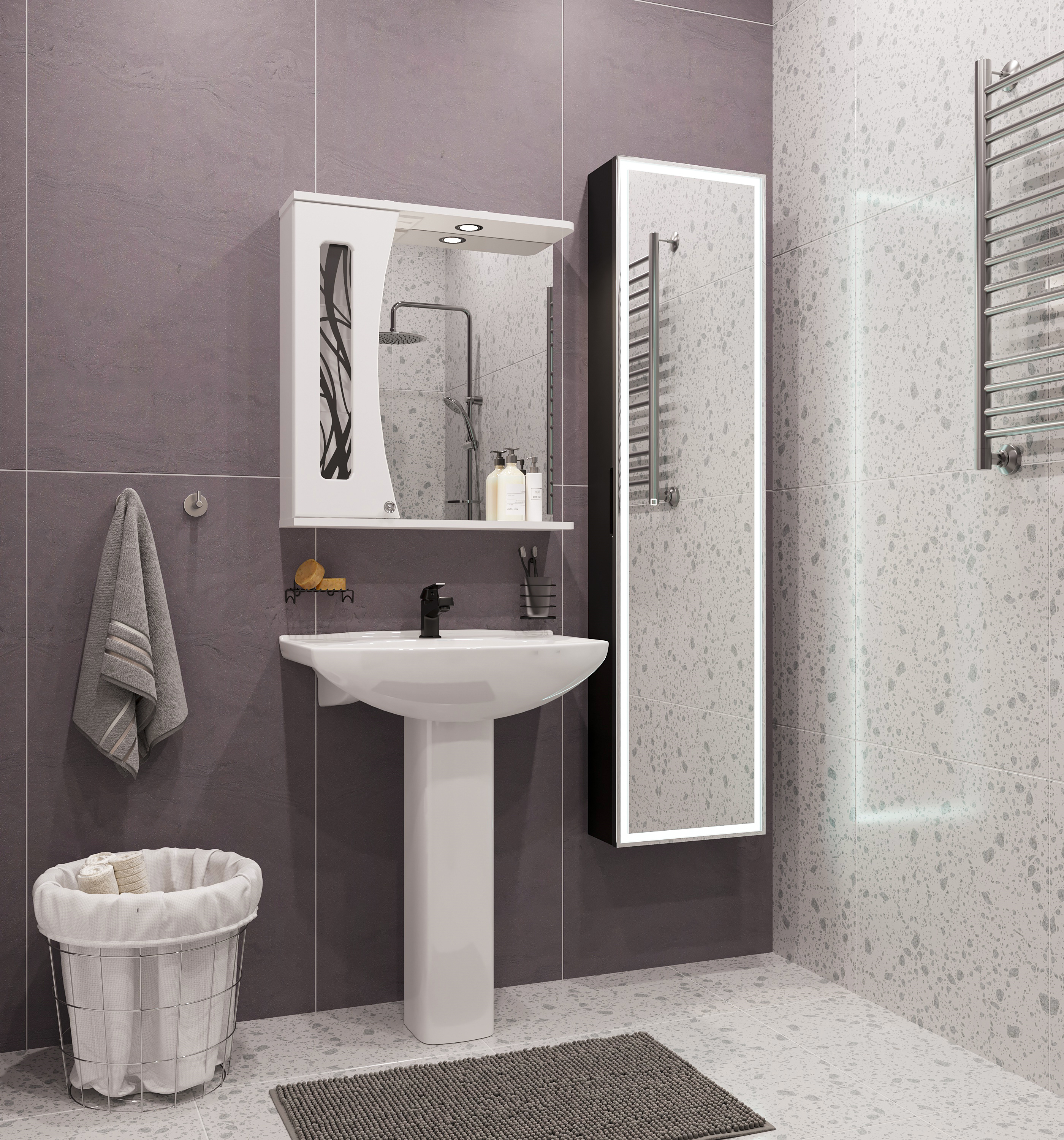 Комплект Раковина DIWO Сочи 66 подвесная, фаянсовая, белая + Сифон Wirquin Минор 30718052 + Пьедестал 201 70 см, квадратный, фаянсовый, белый + Зеркало STWORKI Брамминг 70х90 черное купить в Тамбове