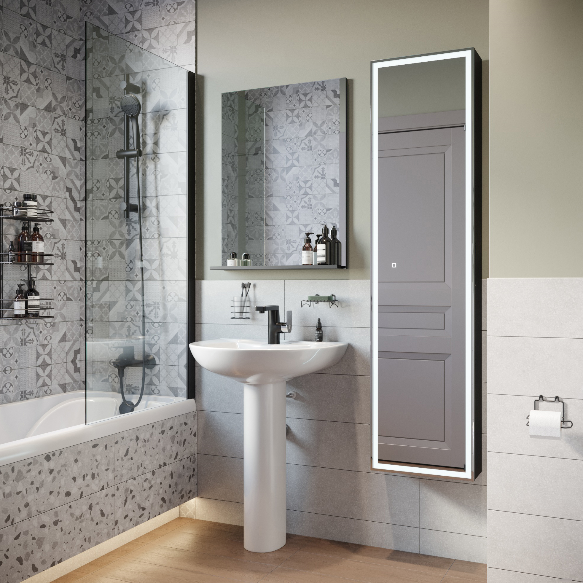 Комплект Раковина DIWO Ростов 63 см, подвесная, фаянсовая, белая + Зеркало Смоленск 60 с полкой, черное, в стиле лофт, прямоугольное + Сифон Wirquin Минор с отводом для стиральной машины + Пьедестал 70 см, полукруглый, фаянсовый, белый купить в Тамбове