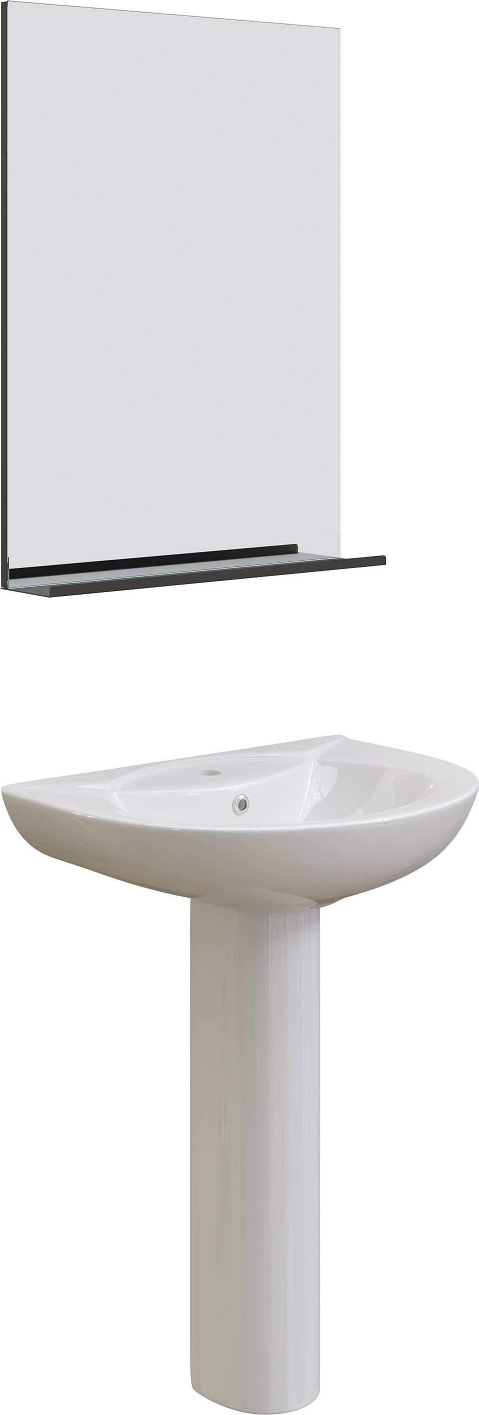 Комплект Раковина DIWO Ростов 63 см, подвесная, фаянсовая, белая + Зеркало Смоленск 60 с полкой, черное, в стиле лофт, прямоугольное + Сифон Wirquin Минор с отводом для стиральной машины + Пьедестал 70 см, полукруглый, фаянсовый, белый купить в Тамбове