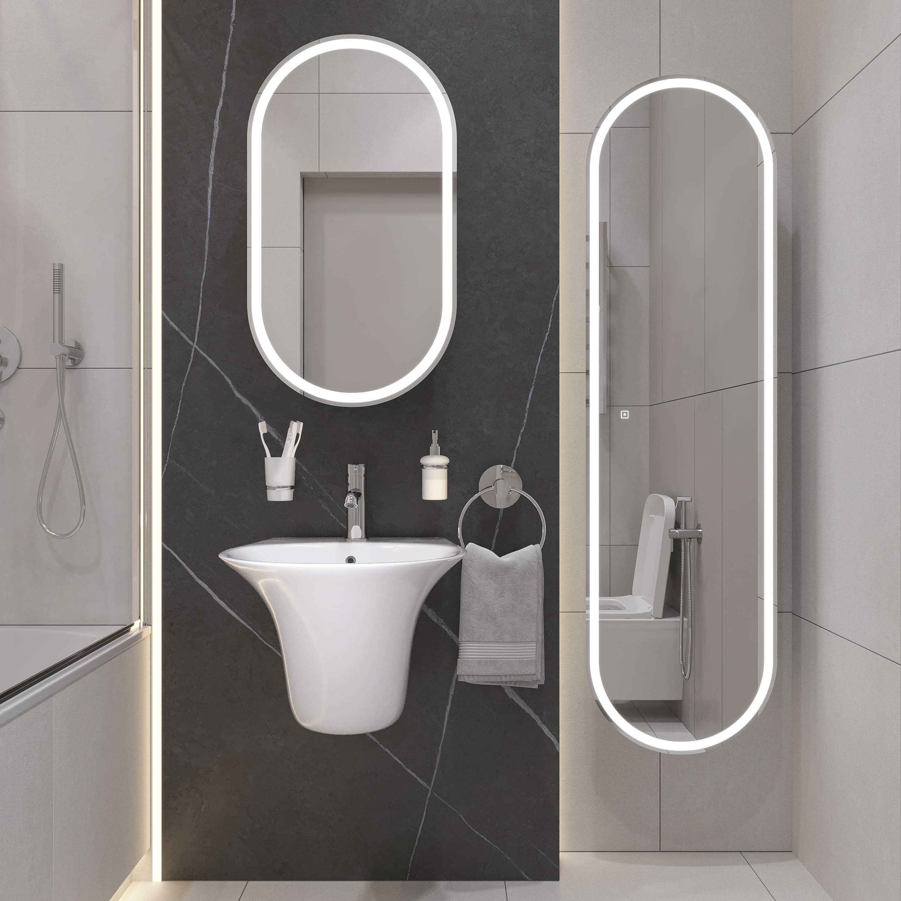 Комплект  Раковина STWORKI Дублин Db-02RN + Зеркало-шкаф STWORKI Мальмё МВК074 45, с подсветкой + Сифон для раковины Wirquin Минор с отводом для стиральной машины