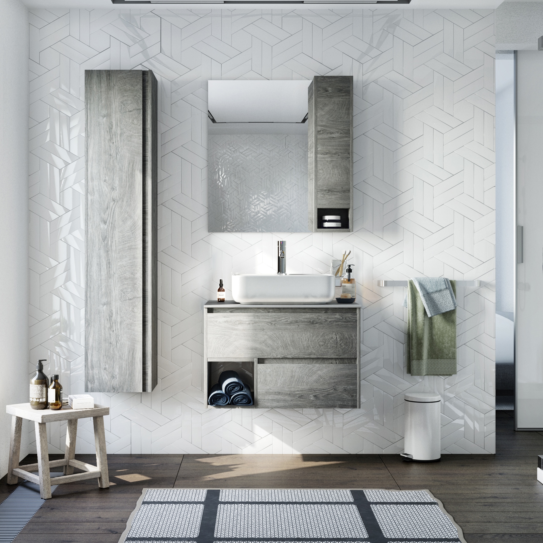 Комплект Тумба STWORKI Карлстад 75 дуб рошелье + Столешница 75 роверелла + Накладная раковина City 2 + Сифон EWRIKA 5052860 + Зеркало 75 R дуб рошелье + Смеситель Стокгольм HFSG02100 однорычажный, латунь, с аэратором, хром + Пенал 30 дуб рошелье + Полка G