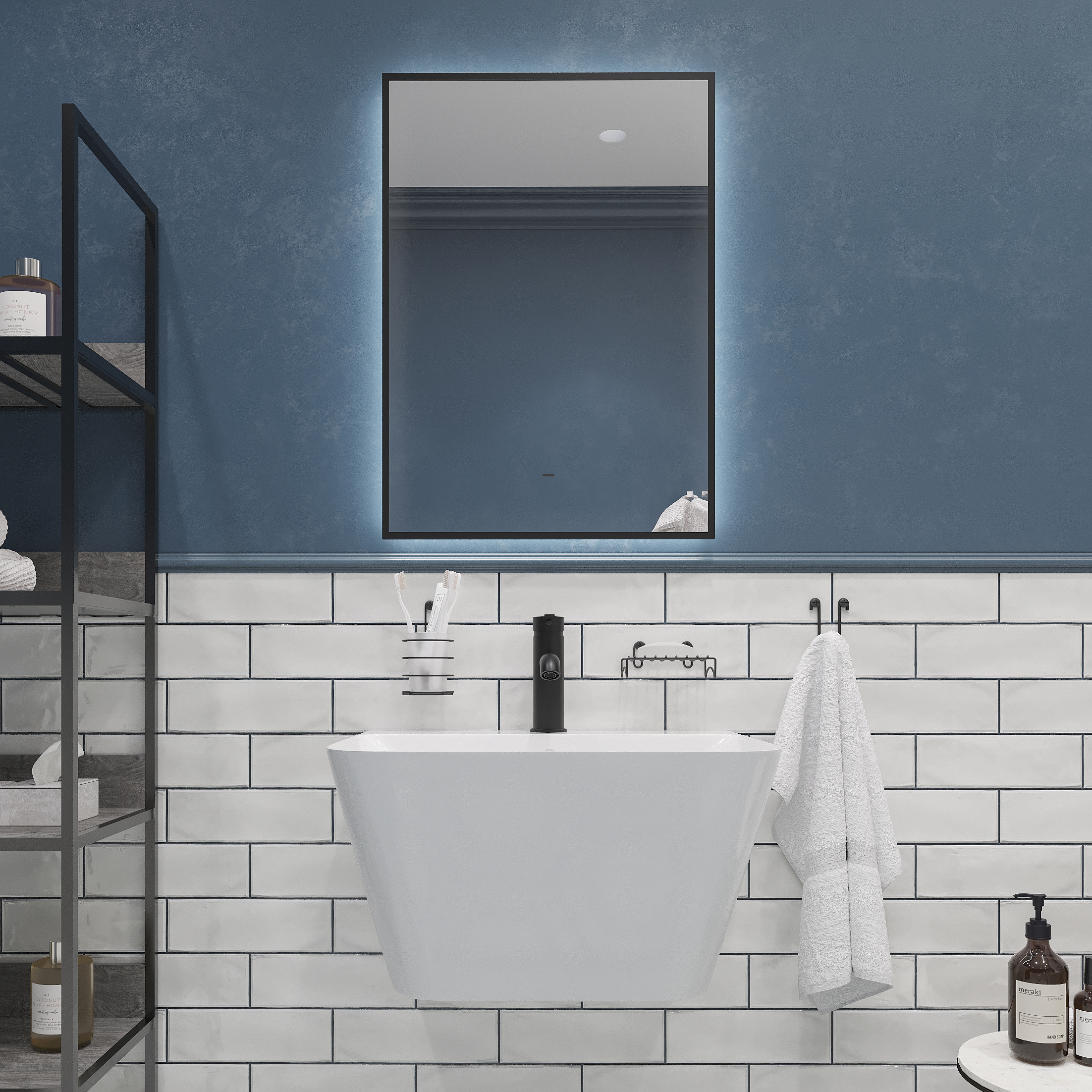 Комплект  Раковина STWORKI моноблок 55 100604-101 с сифоном Wirquin Минор + Зеркало DIWO Элиста 50 черное