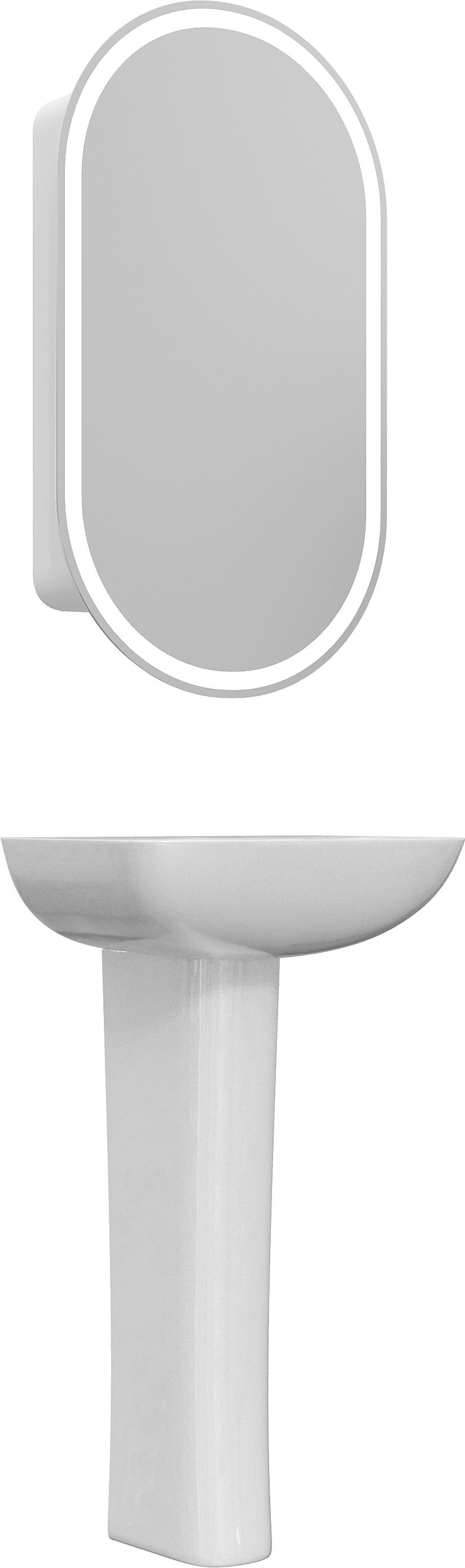 Комплект Раковина STWORKI Дублин 45 + Сифон Wirquin Минор с отводом для стиральной машины + Пьедестал K3502-0000 + Зеркало Мальмё МВК074 45 с подсветкой, белое, прямоугольное, навесное, овальное, в стиле лофт