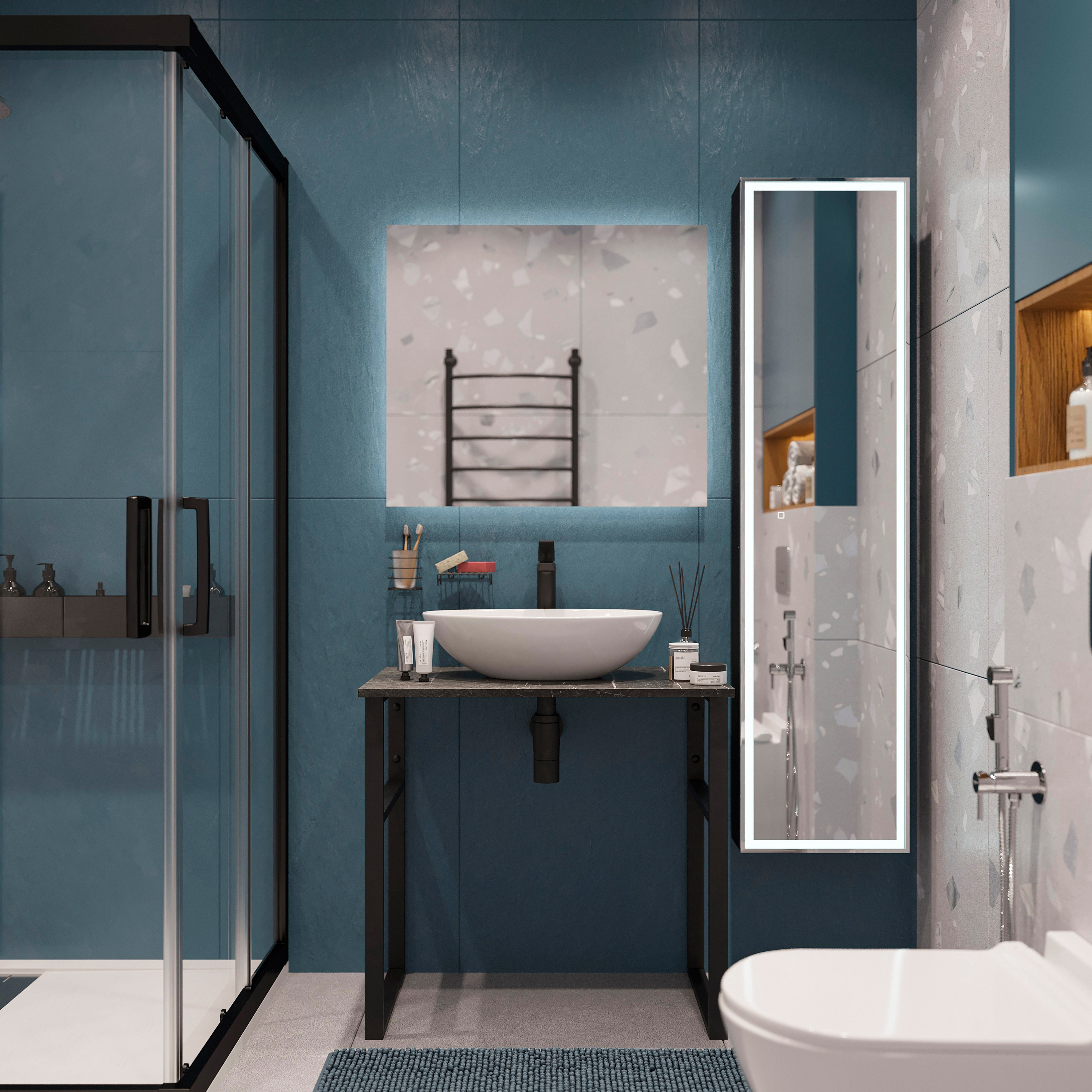 Мебель для ванной комнаты DIWO Элиста 80 чёрный мрамор, с раковиной Moduo 55 Leaf