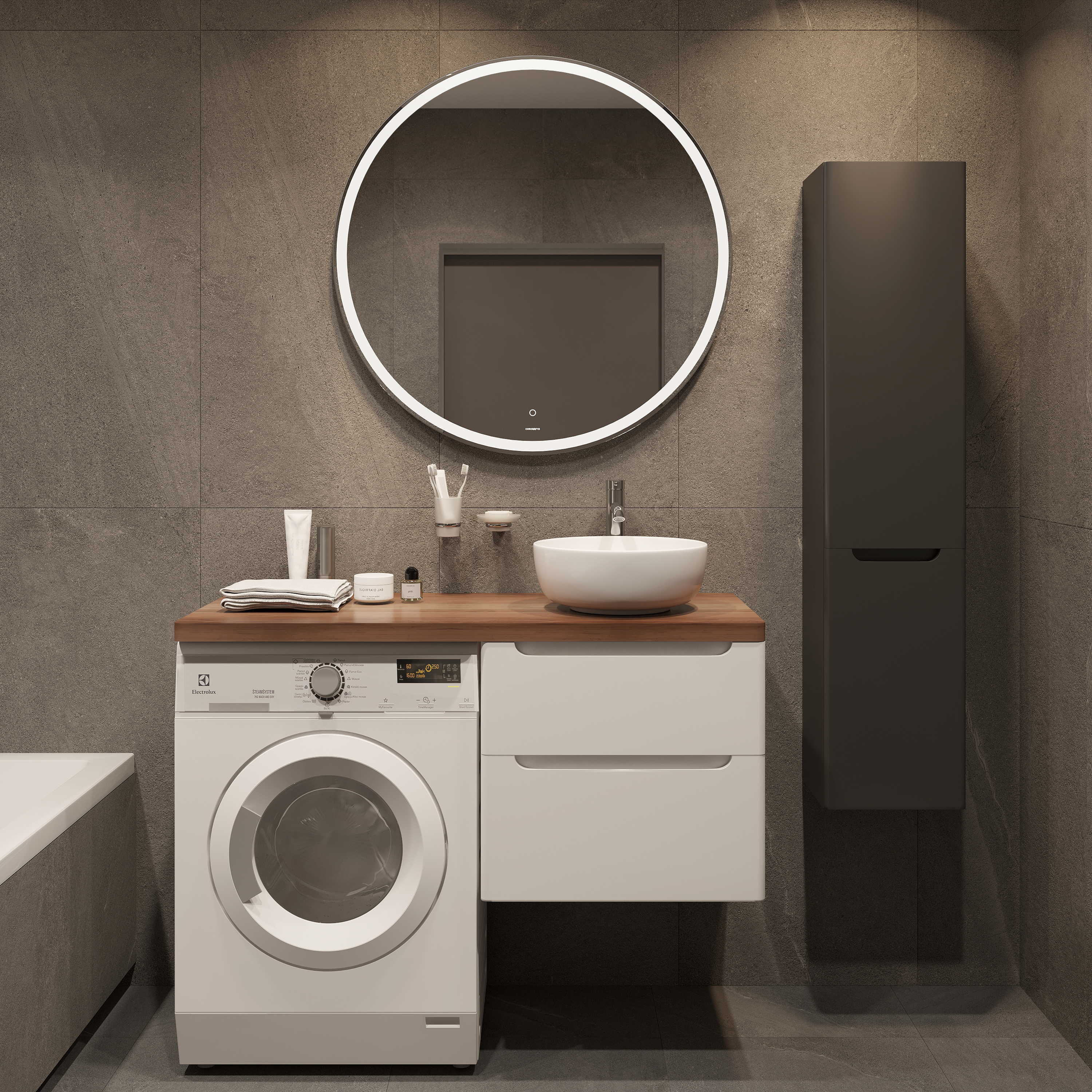 Мебель для ванной комнаты STWORKI Берген 60 белая с темной столешницей 122, раковина Moon 1, L