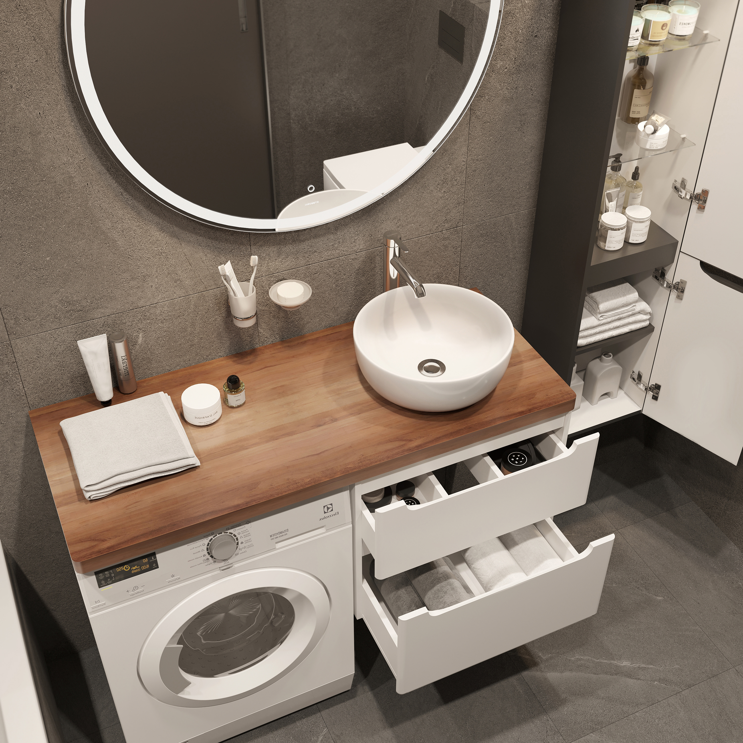 Мебель для ванной комнаты STWORKI Берген 60 белая с темной столешницей 122, раковина Moon 1, L купить в Тамбове