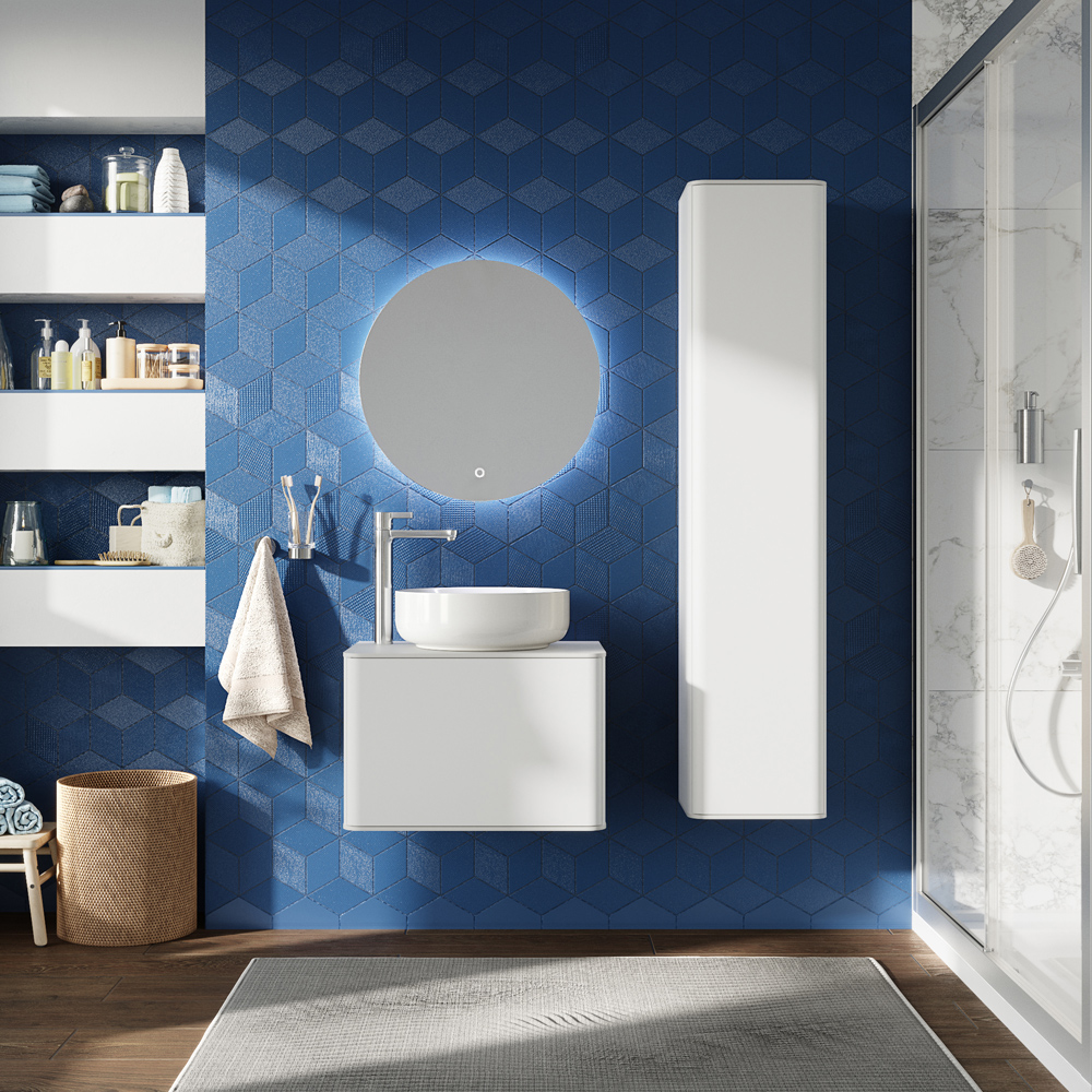 Мебель для ванной комнаты STWORKI Ноттвиль 60 белая, с отверстием под смеситель, подвесная, российская (гарнитур, мебель)