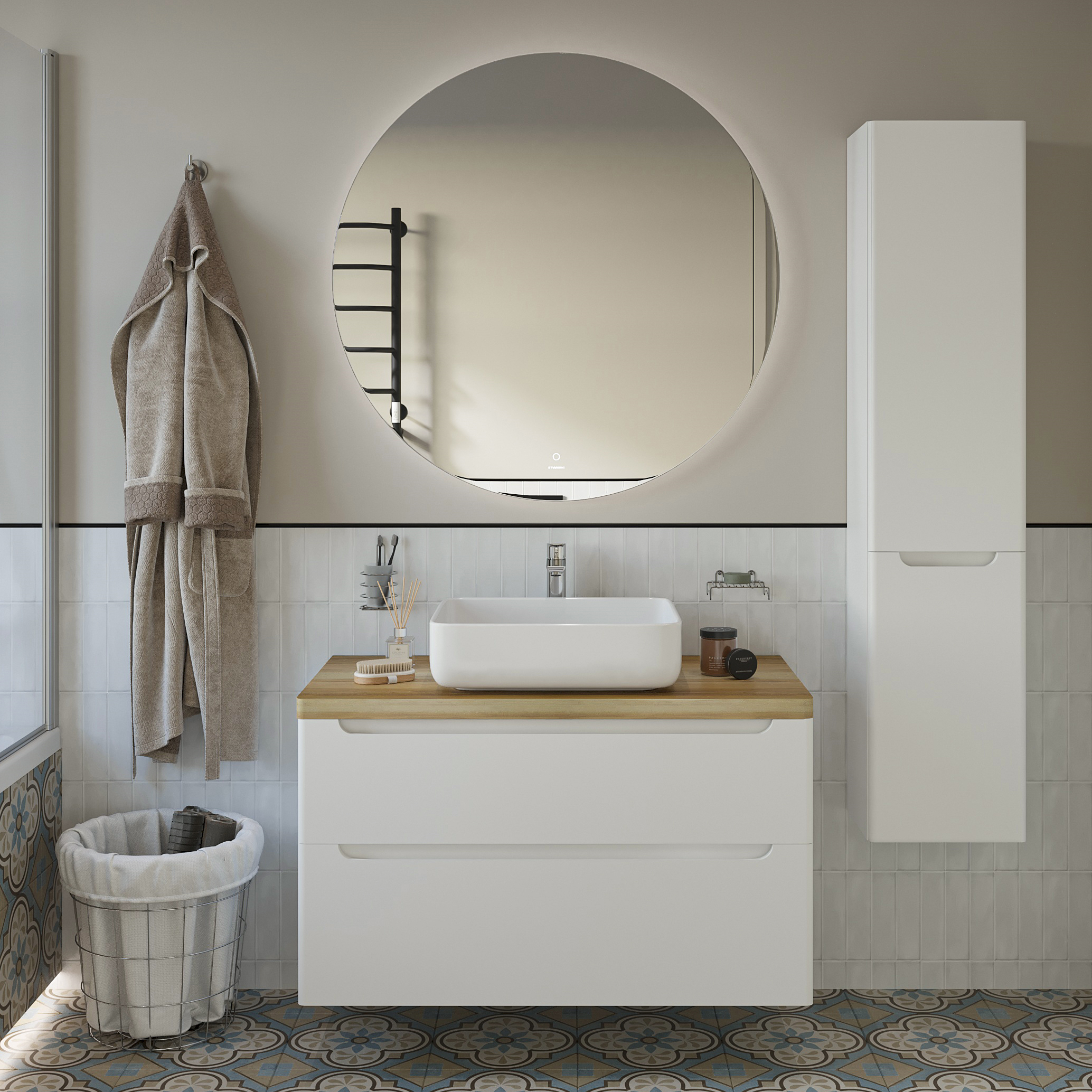 Мебель для ванной комнаты STWORKI Берген 100 белая со светлой столешницей купить в Тамбове