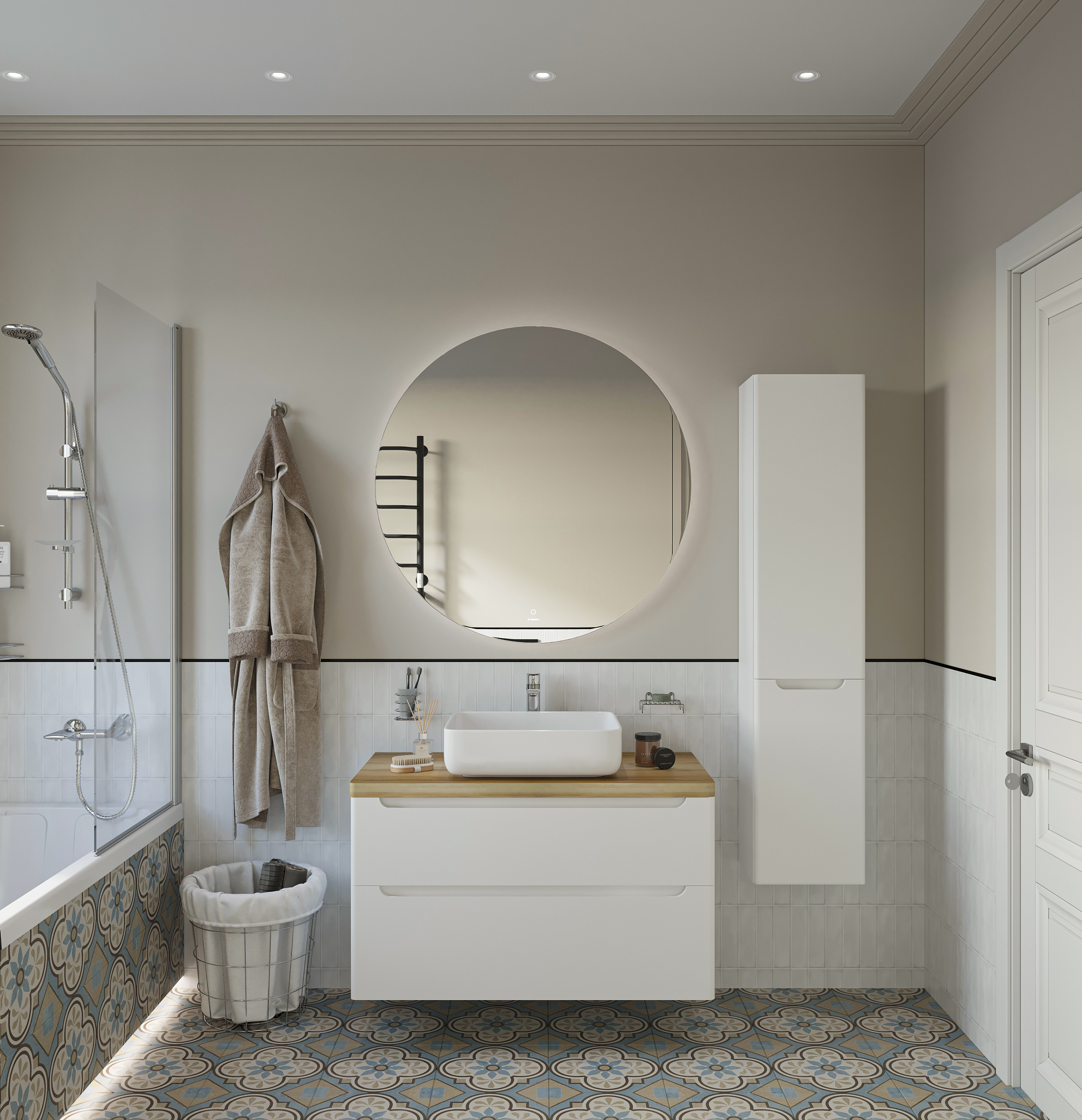 Мебель для ванной комнаты STWORKI Берген 100 белая со светлой столешницей купить в Тамбове