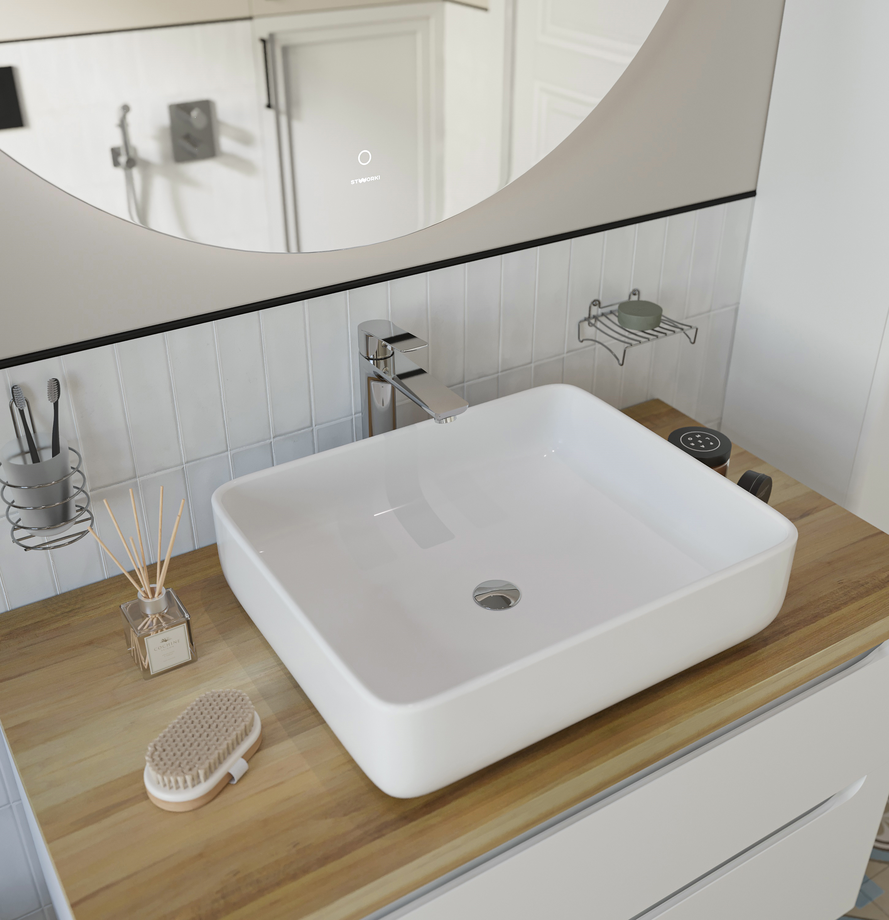 Мебель для ванной комнаты STWORKI Берген 100 белая со светлой столешницей купить в Тамбове