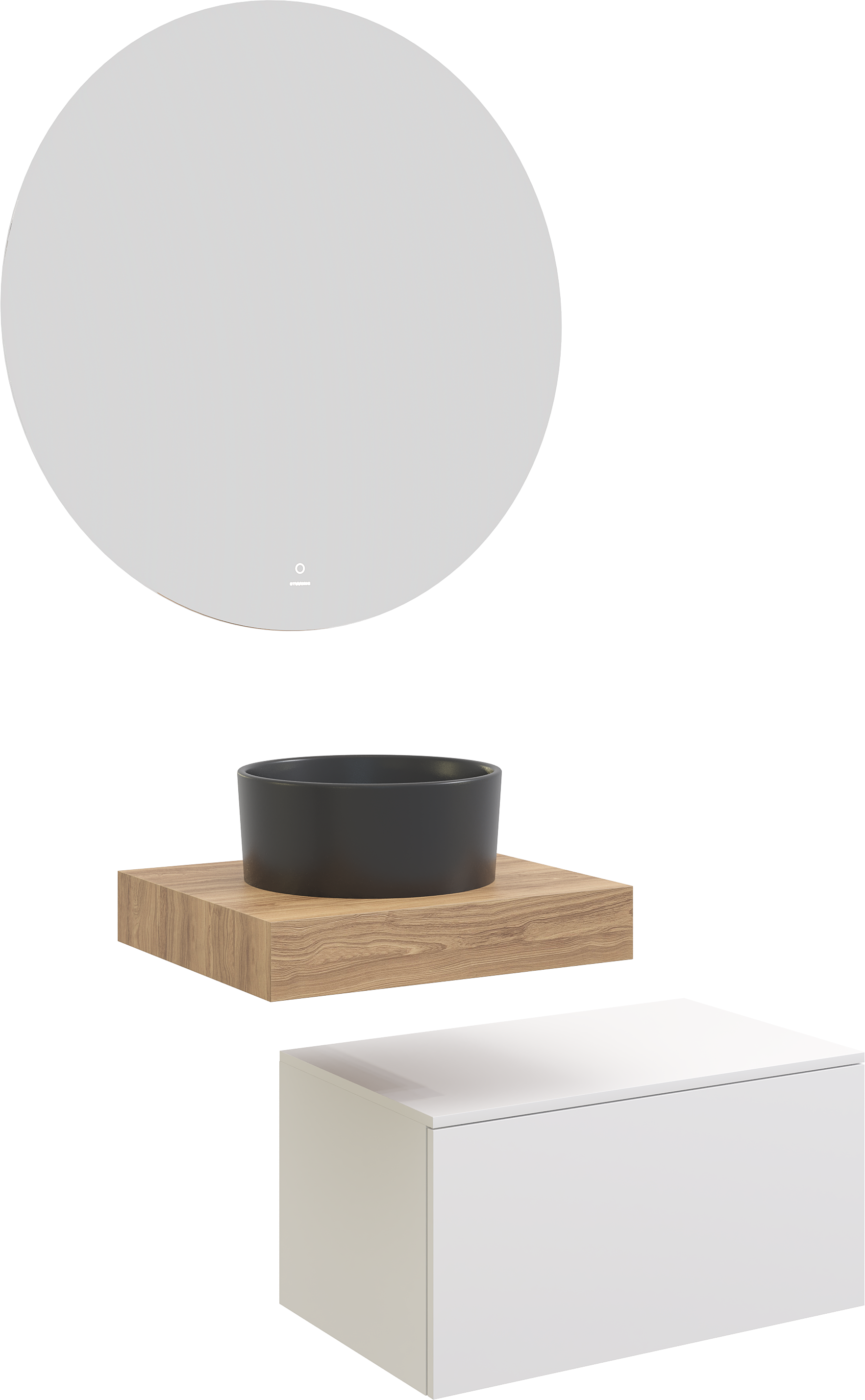 Мебель для ванной комнаты STWORKI Ольборг 60 столешница дуб французский, без отверстий, с тумбой 80 и черной раковиной