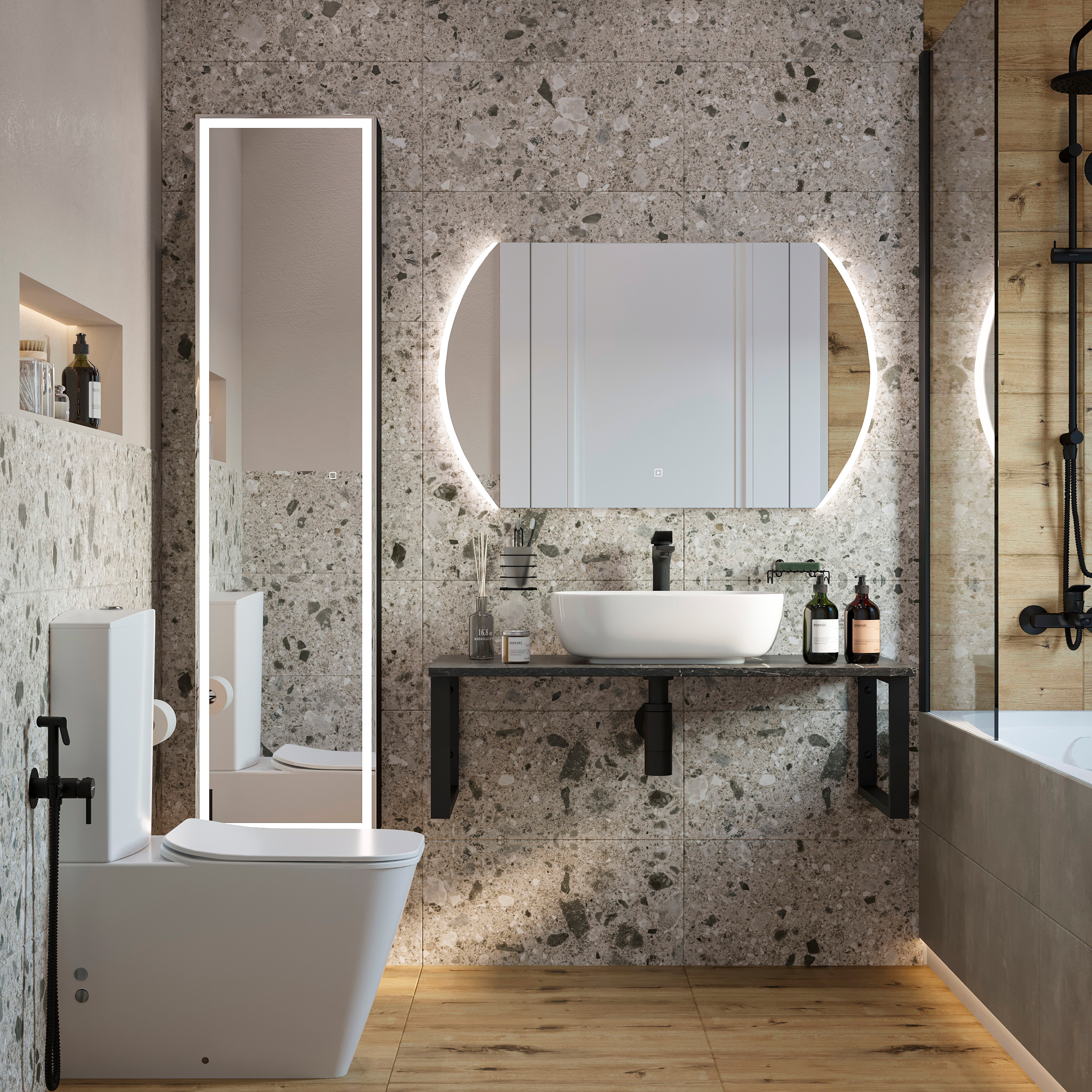 Мебель для ванной комнаты DIWO Элиста 100 чёрный мрамор,, с раковиной Moduo 50 Square