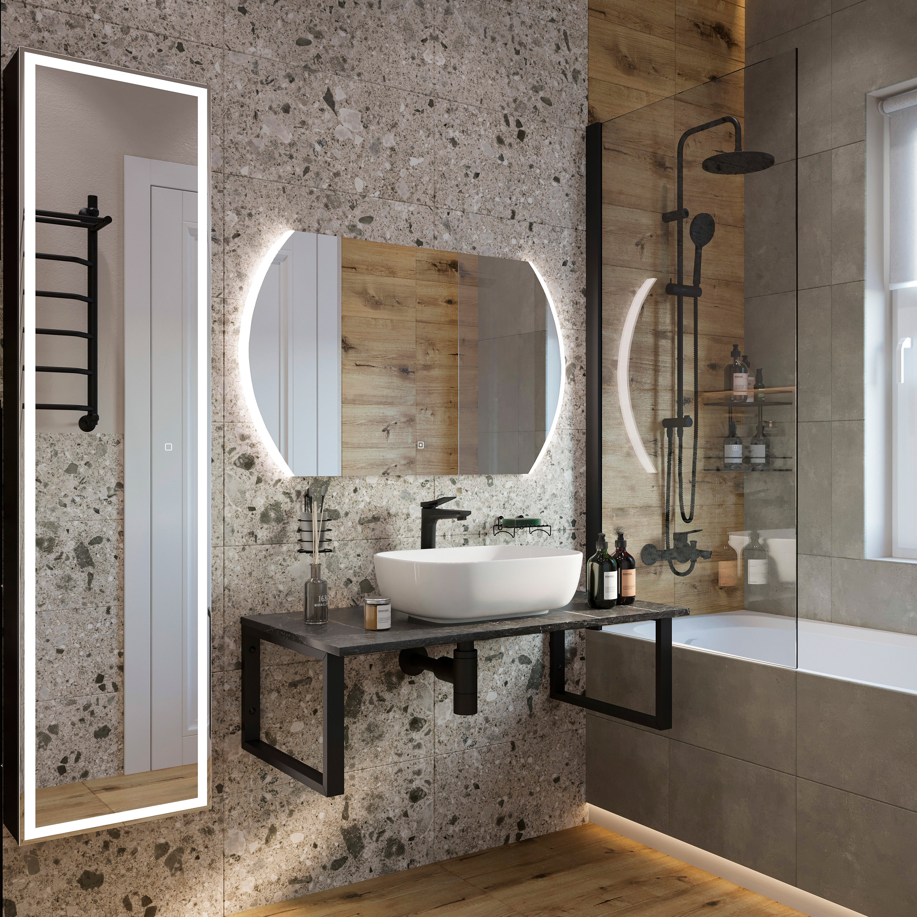 Мебель для ванной комнаты DIWO Элиста 100 чёрный мрамор,, с раковиной Moduo 50 Square купить в Тамбове