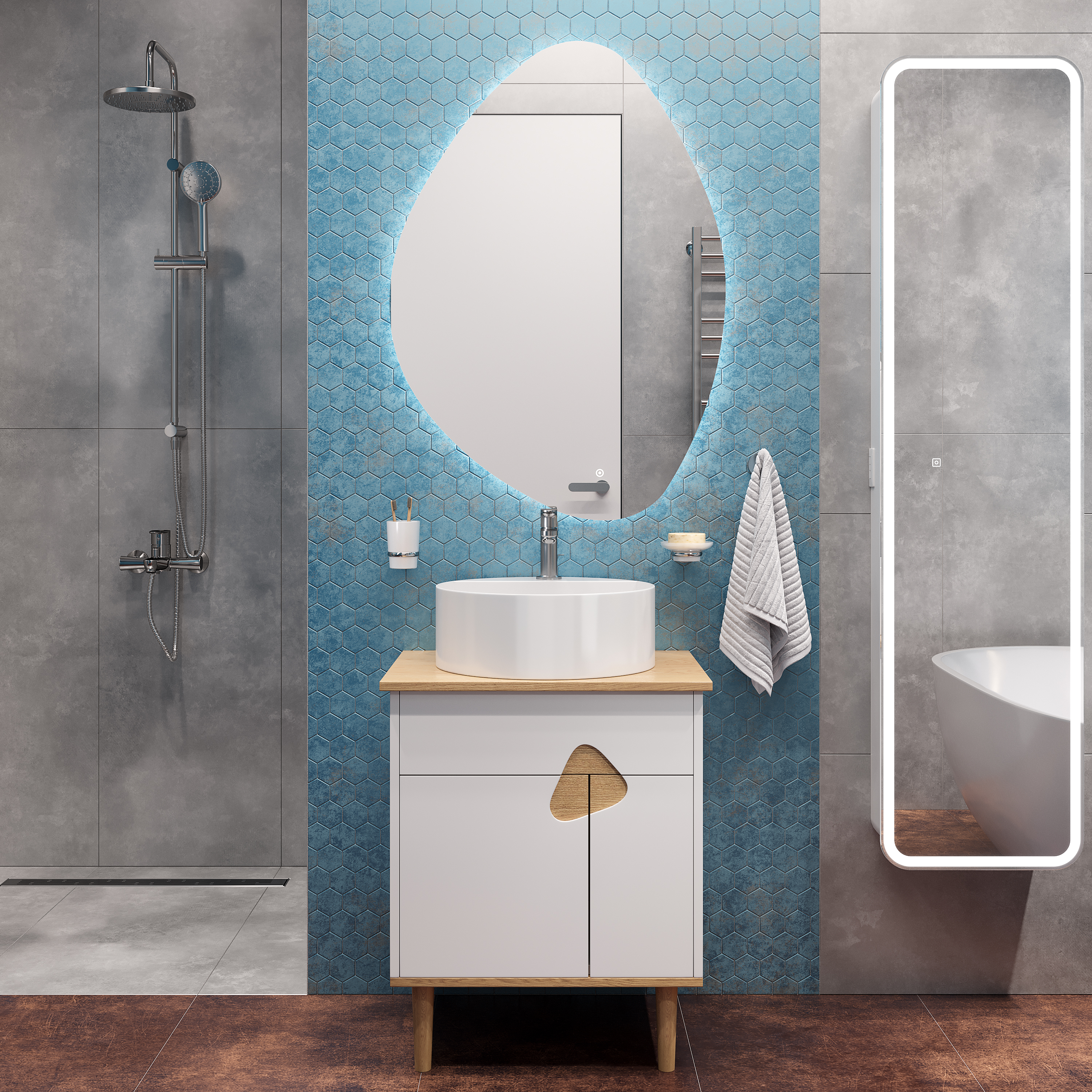 Мебель для ванной комнаты VOQ Sense 60 ultra white&natural oak