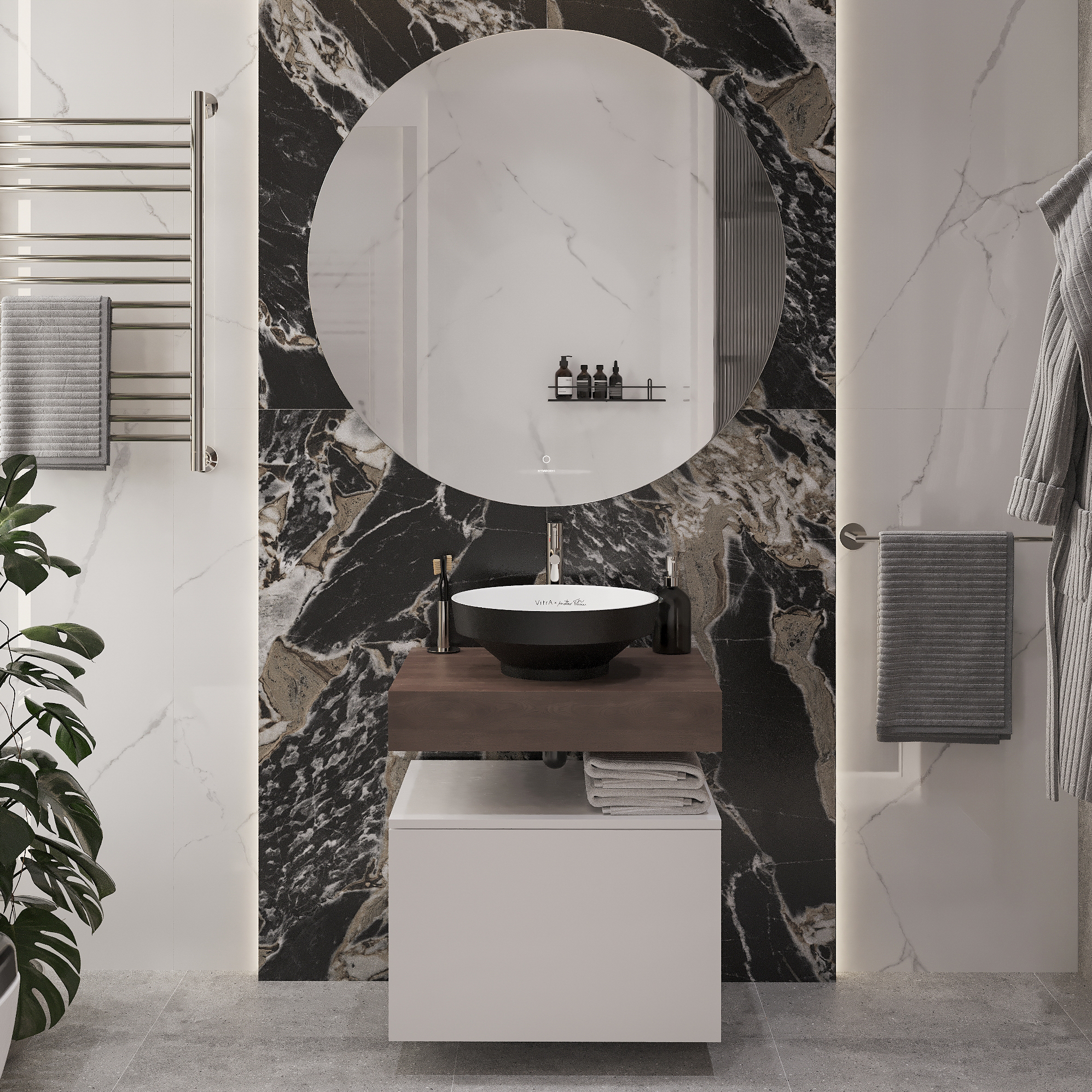 Мебель для ванной STWORKI Ольборг 60 столешница дуб карпентер, без отверстий, с тумбой 60, с раковиной Vitra Water jewels