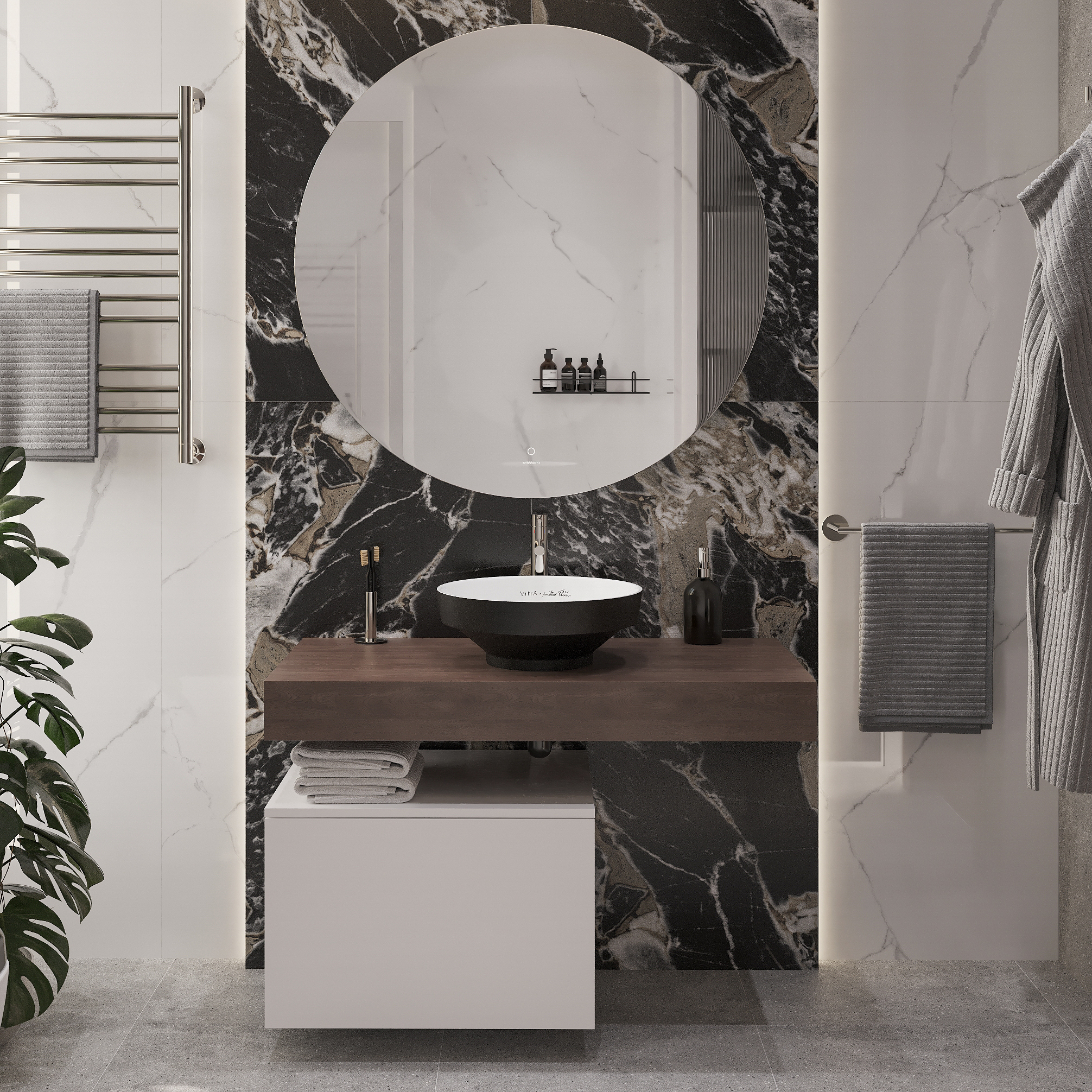 Мебель для ванной STWORKI Ольборг 100 столешница дуб карпентер, без отверстий, с тумбой 50, с раковиной Vitra Water jewels