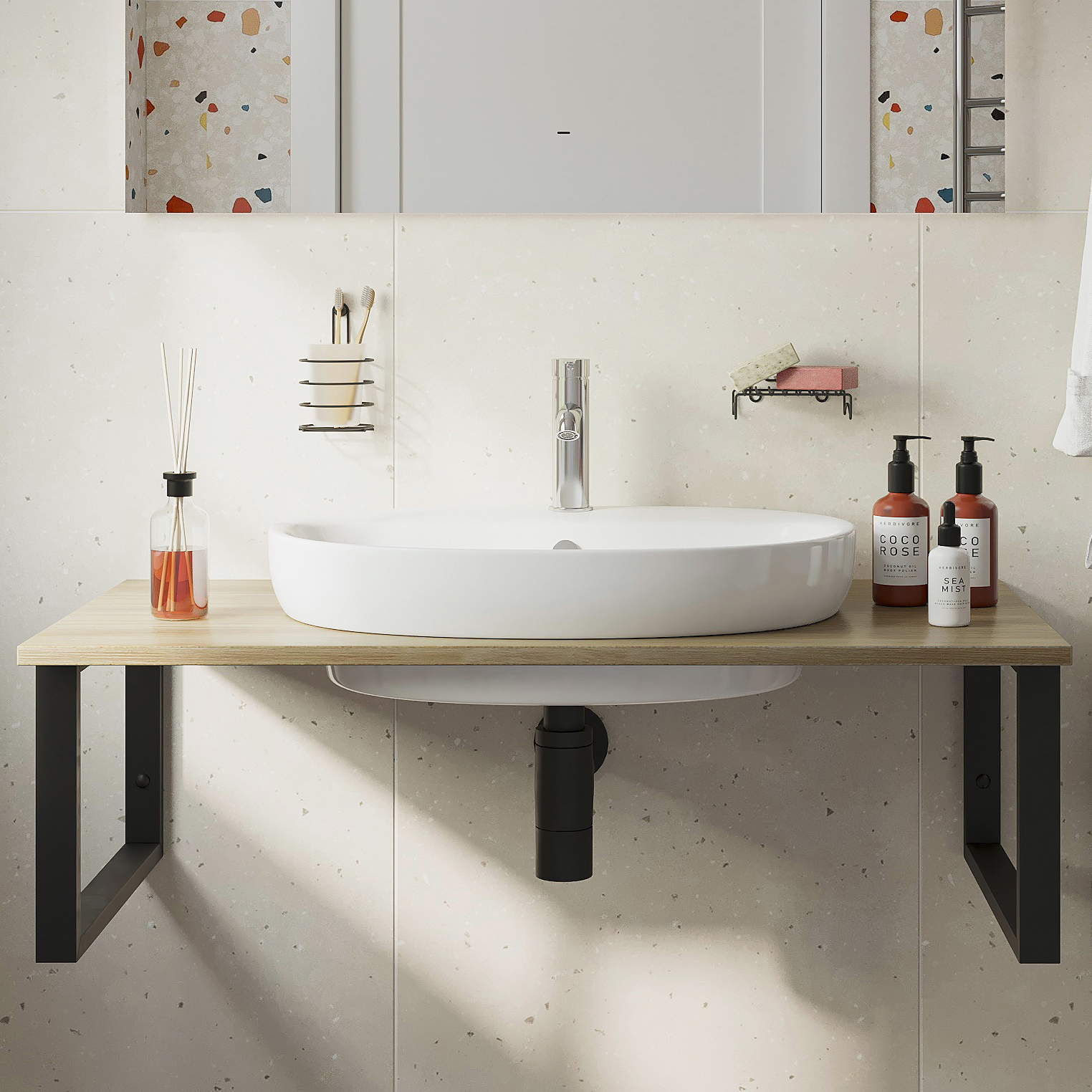 Мебель для ванной комнаты DIWO Элиста 100 светлое дерево, с раковиной Самара 0116 купить в Тамбове