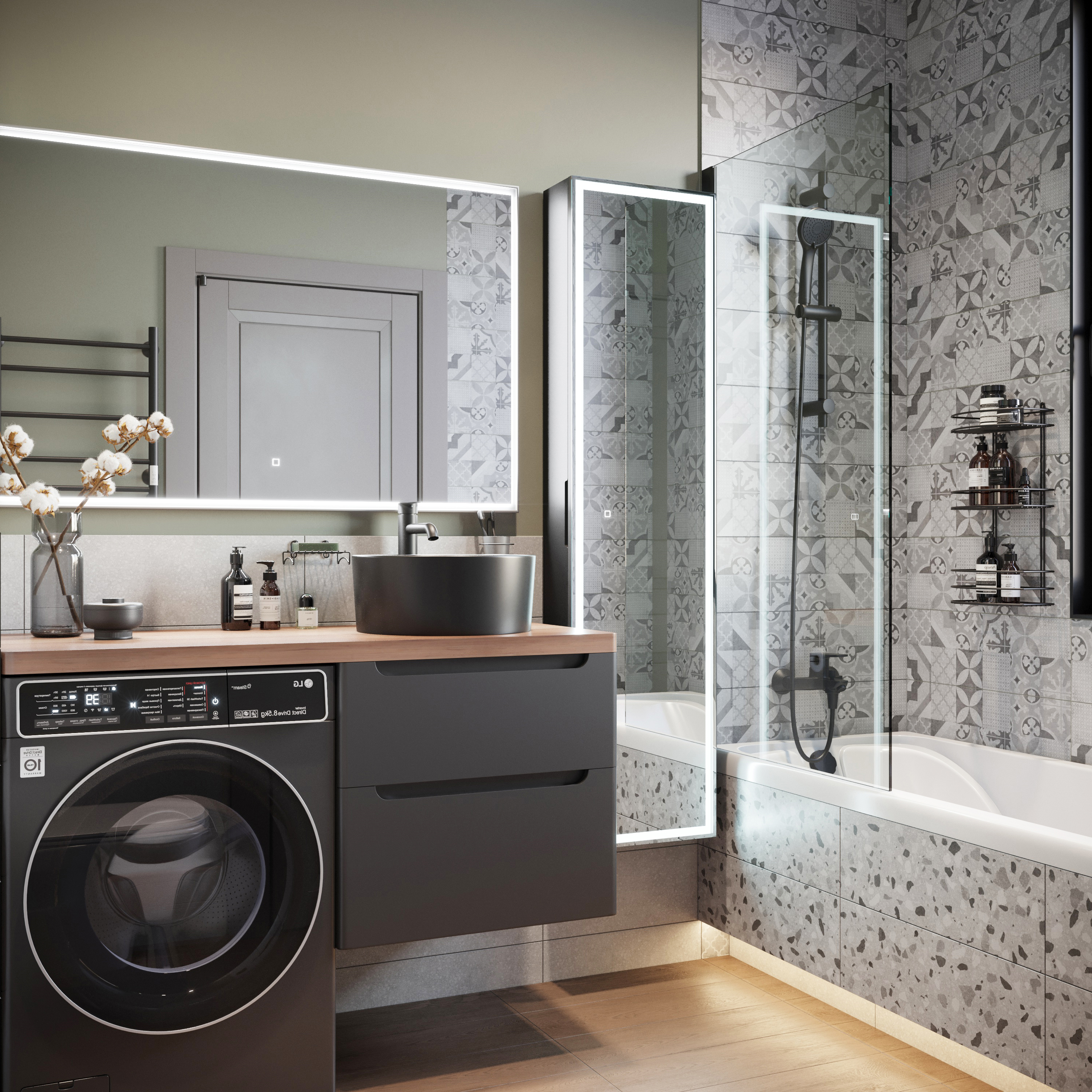 Мебель для ванной комнаты STWORKI Берген 60 серая с темной столешницей 122, с раковиной на выбор, L купить в Тамбове