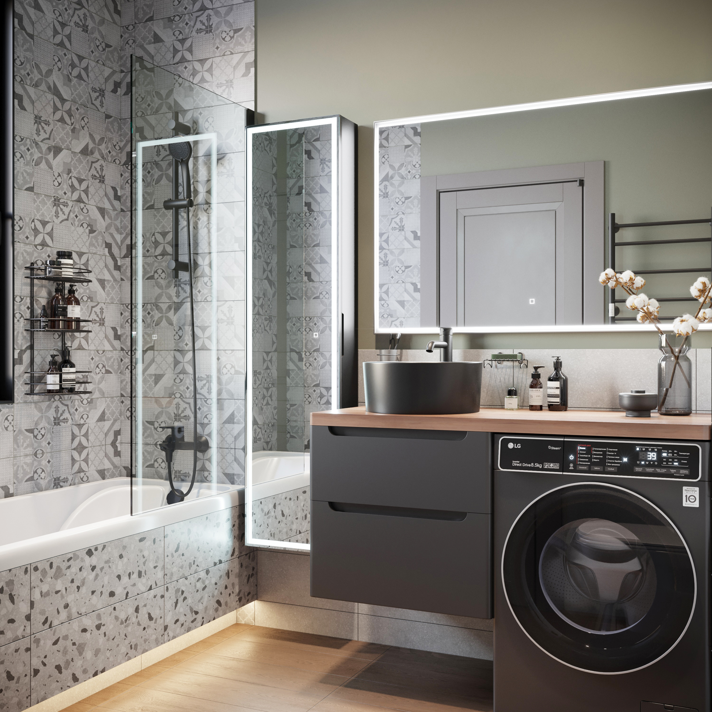 Мебель для ванной комнаты STWORKI Берген 60 серая с темной столешницей 122, с раковиной на выбор, R купить в Тамбове