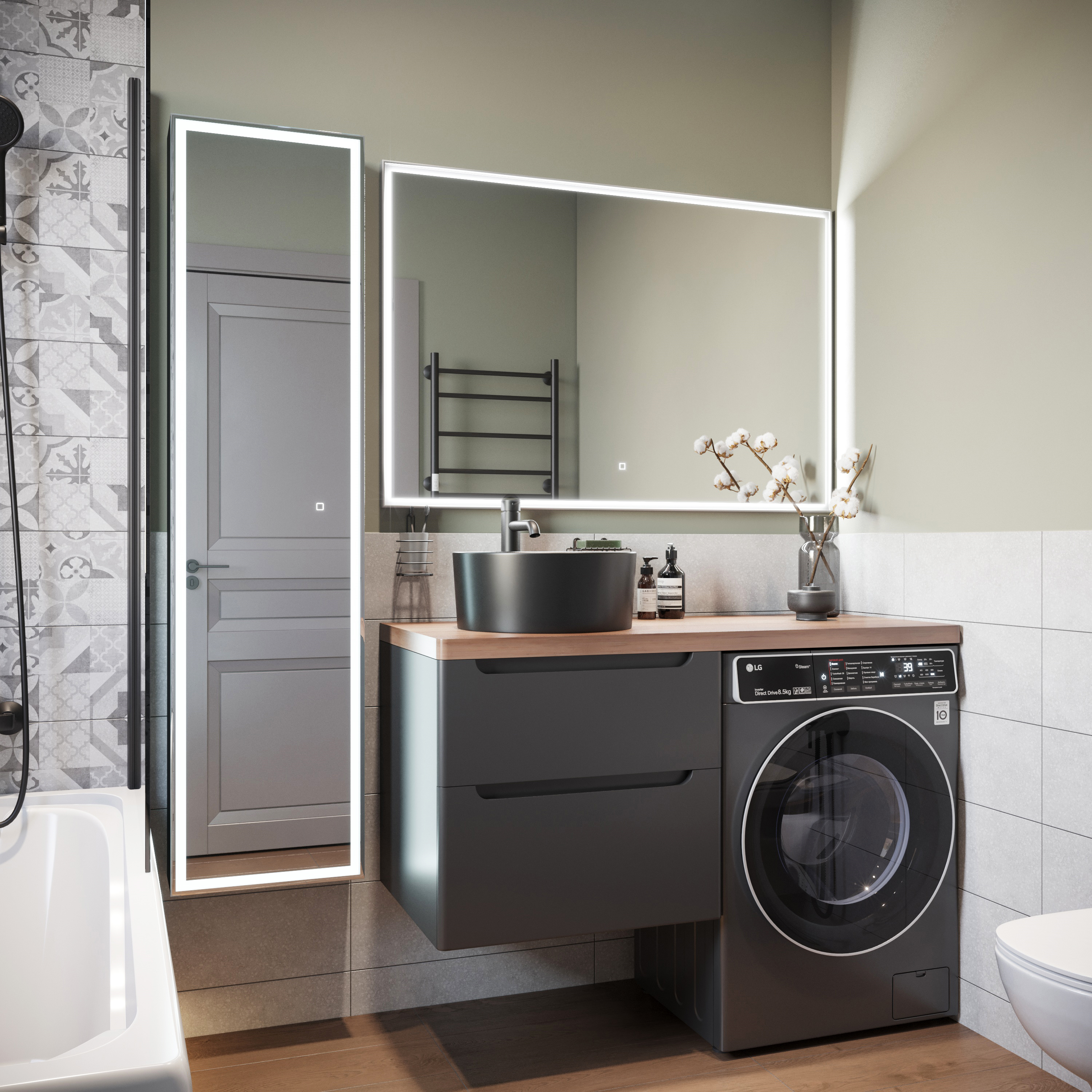 Мебель для ванной комнаты STWORKI Берген 60 серая с темной столешницей 122, с раковиной на выбор, R купить в Тамбове