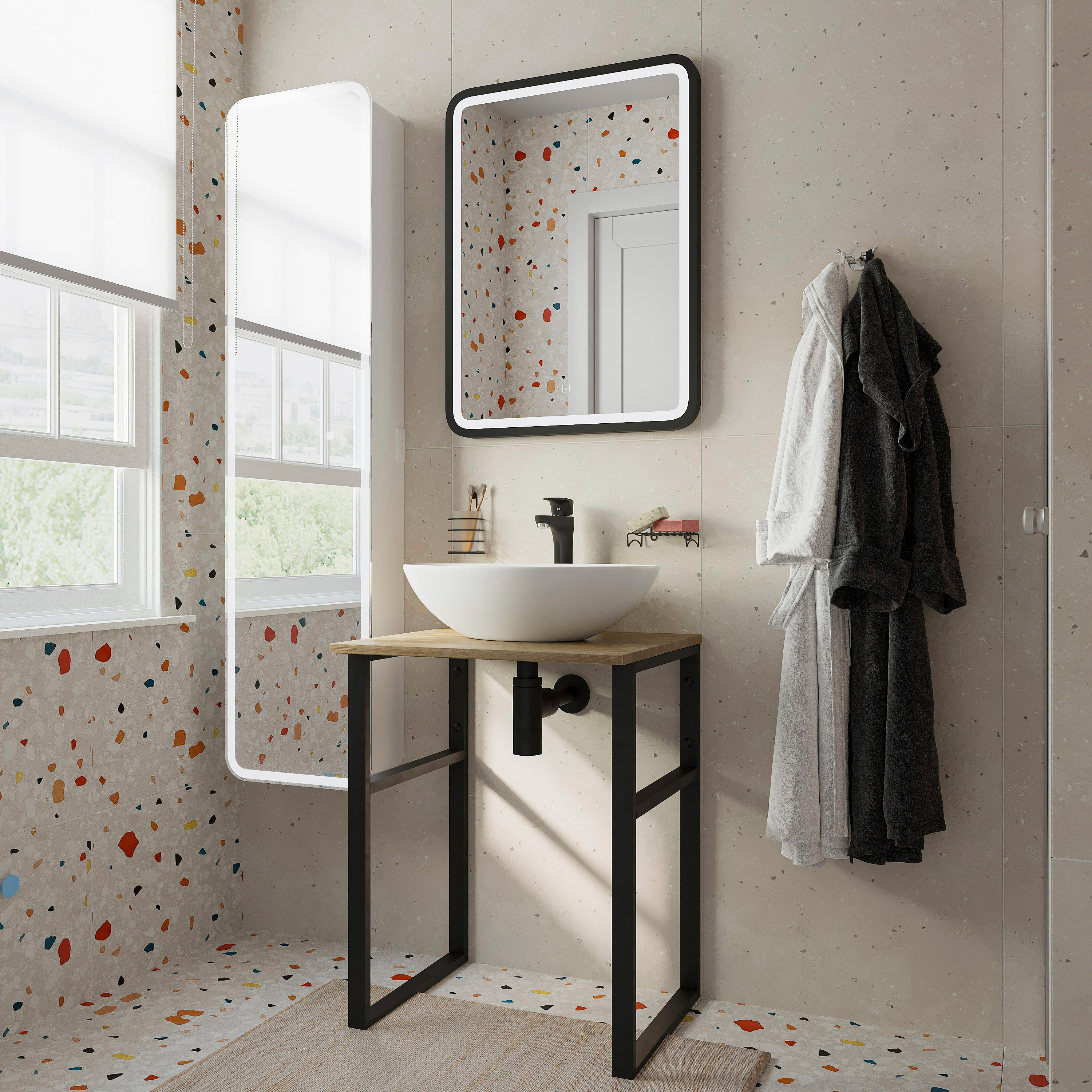 Мебель для ванной комнаты DIWO Элиста 60 светлое дерево, с раковиной Moduo 55 Leaf подвесная, в стиле лофт (гарнитур, мебель) купить в Тамбове