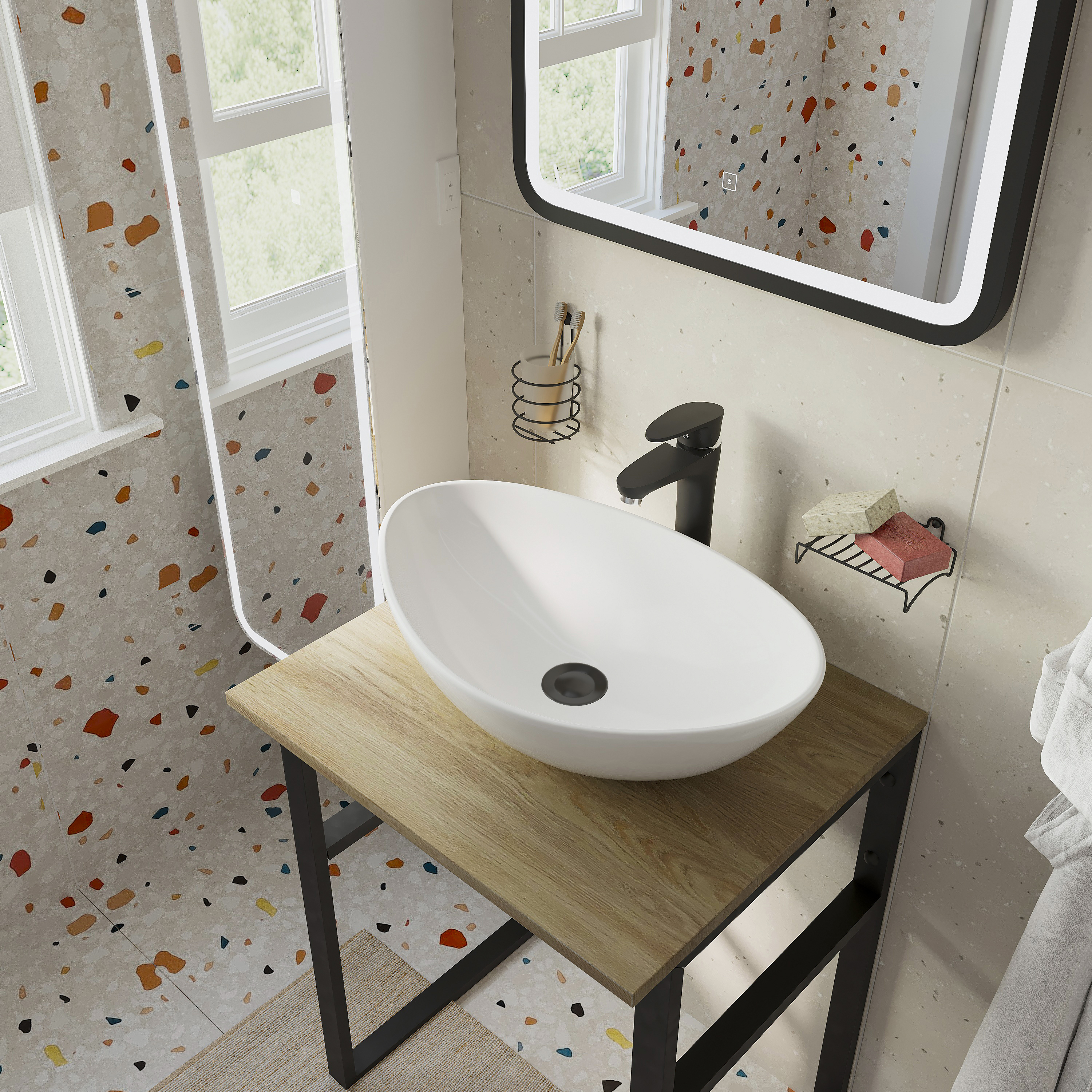 Мебель для ванной комнаты DIWO Элиста 60 светлое дерево, с раковиной Moduo 55 Leaf подвесная, в стиле лофт (гарнитур, мебель) купить в Тамбове