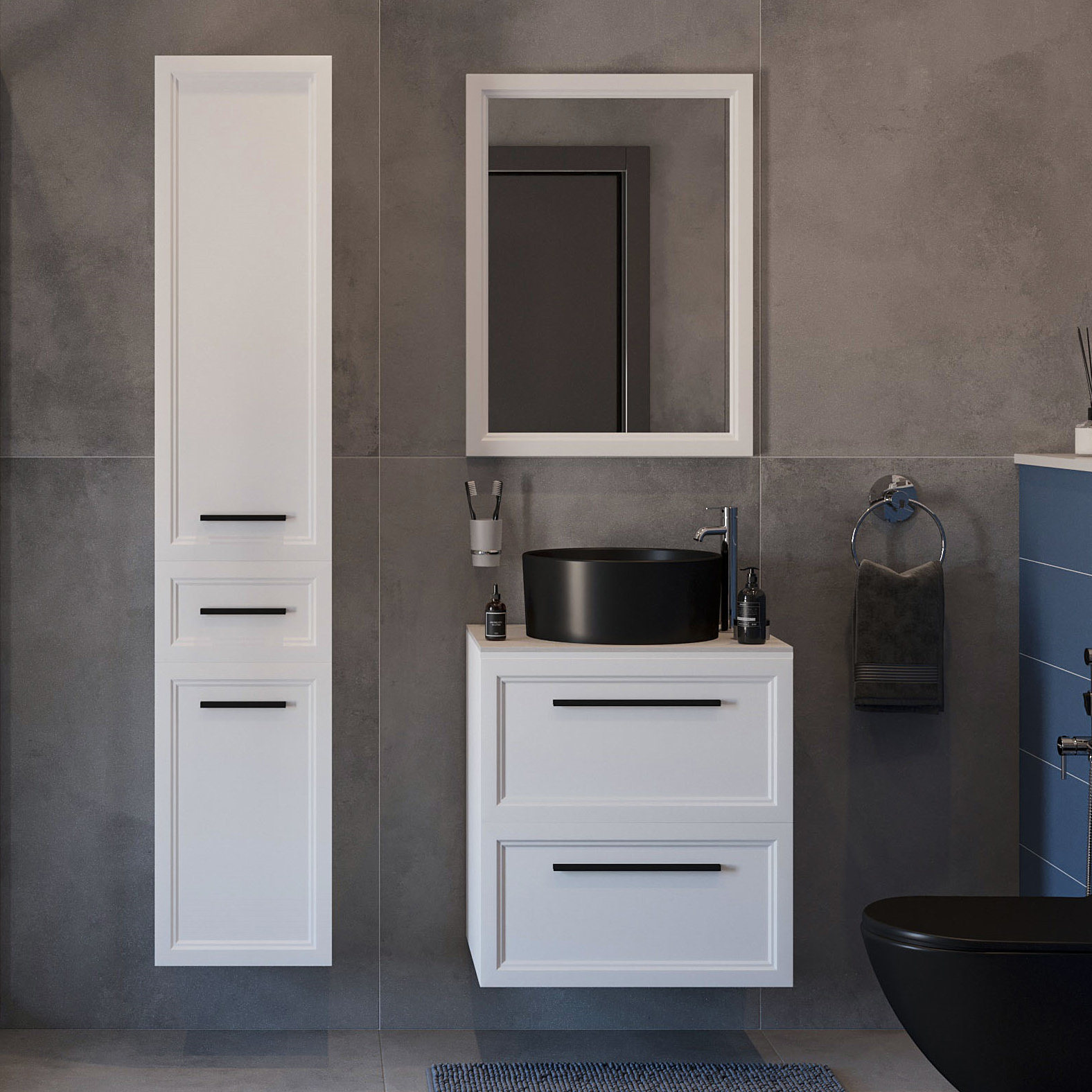 Мебель для ванной комнаты STWORKI Эстерсунд 60 белая матовая, простоун беж, с раковиной на выбор