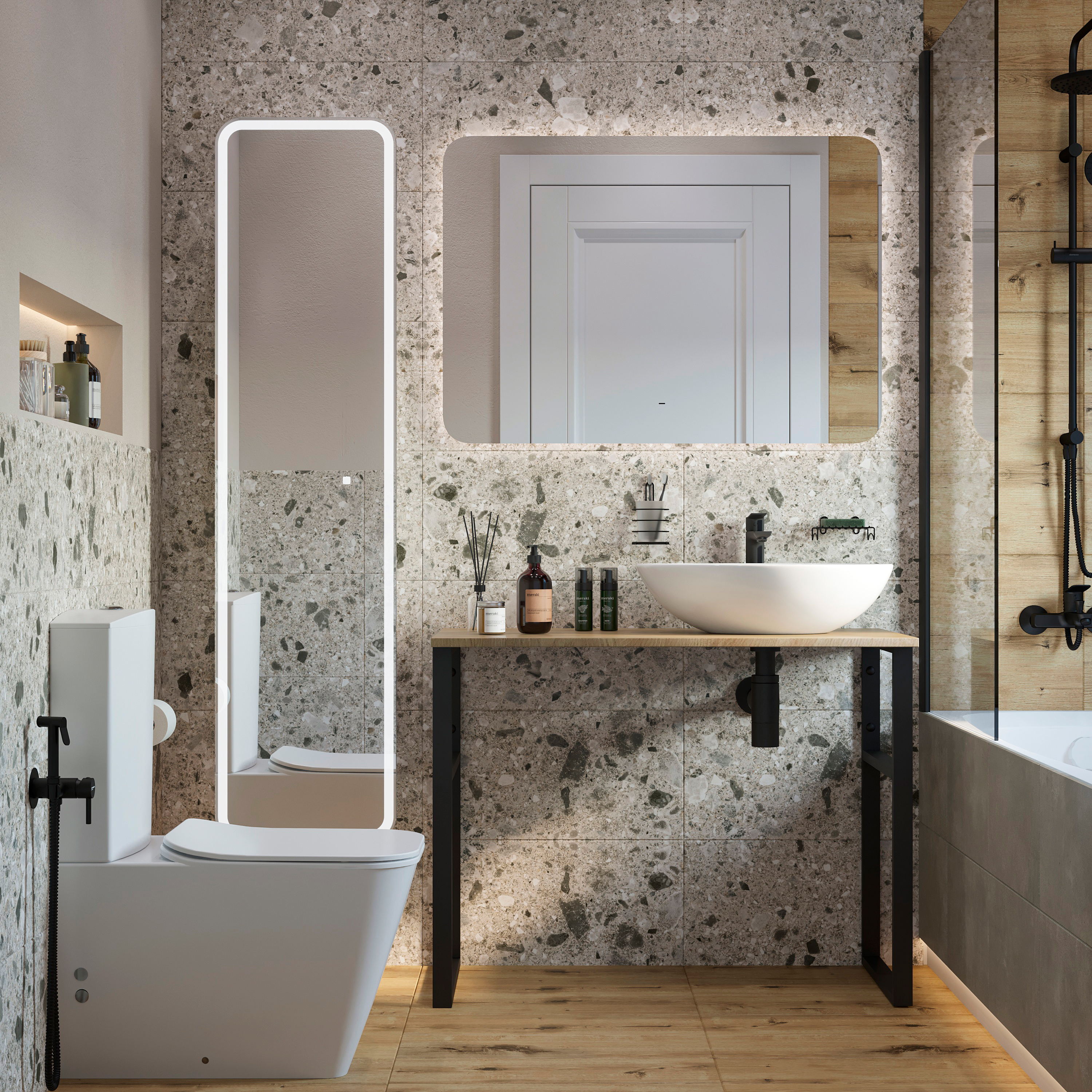 Мебель для ванной комнаты DIWO Элиста 100 светлое дерево, с раковиной Moduo 55 Leaf (комплект, гарнитур)