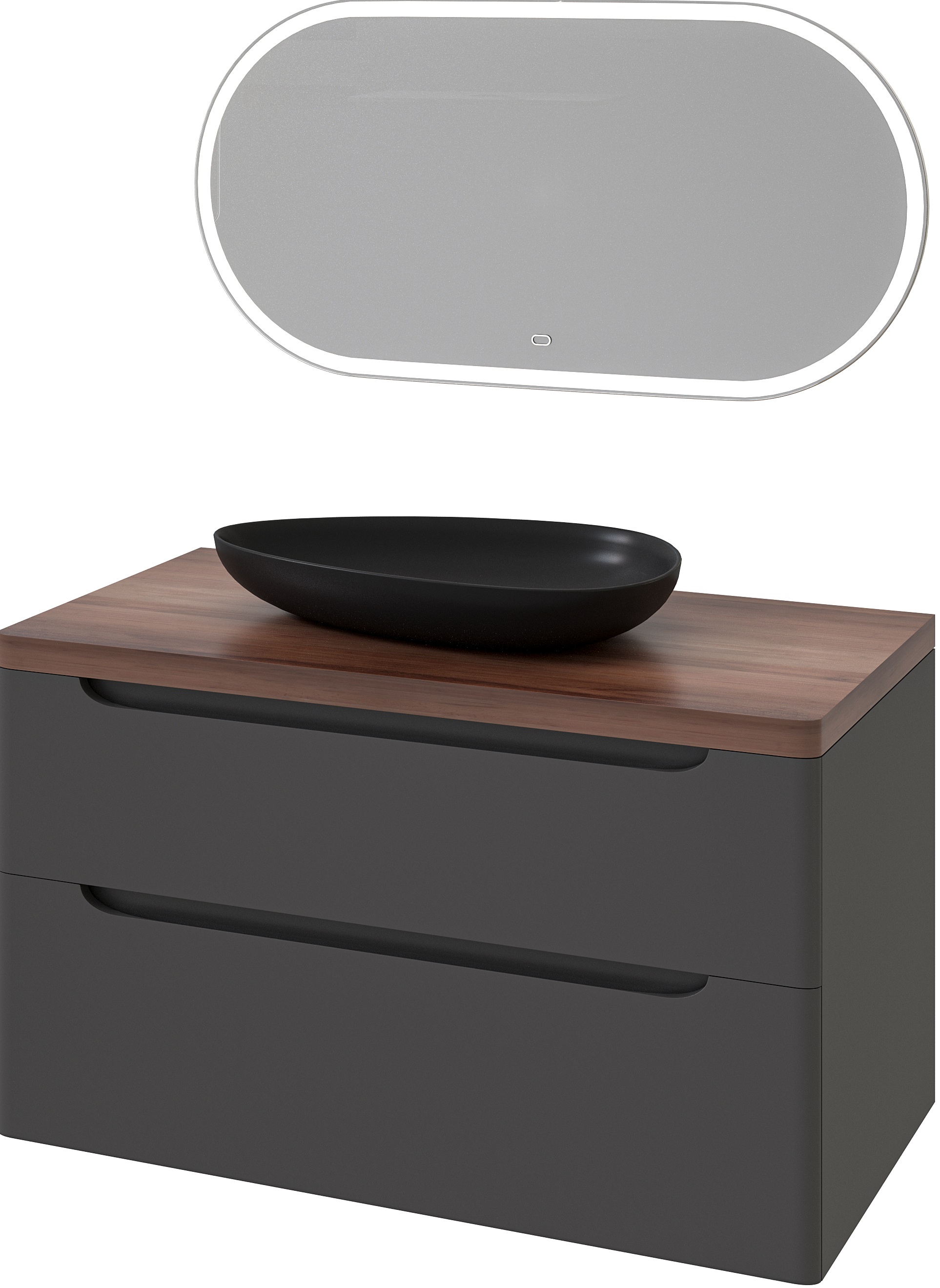 Мебель для ванной комнаты STWORKI Берген 100 серая с темной столешницей,  раковина Bocchi Etna Etna 1114-004-0125 черная
