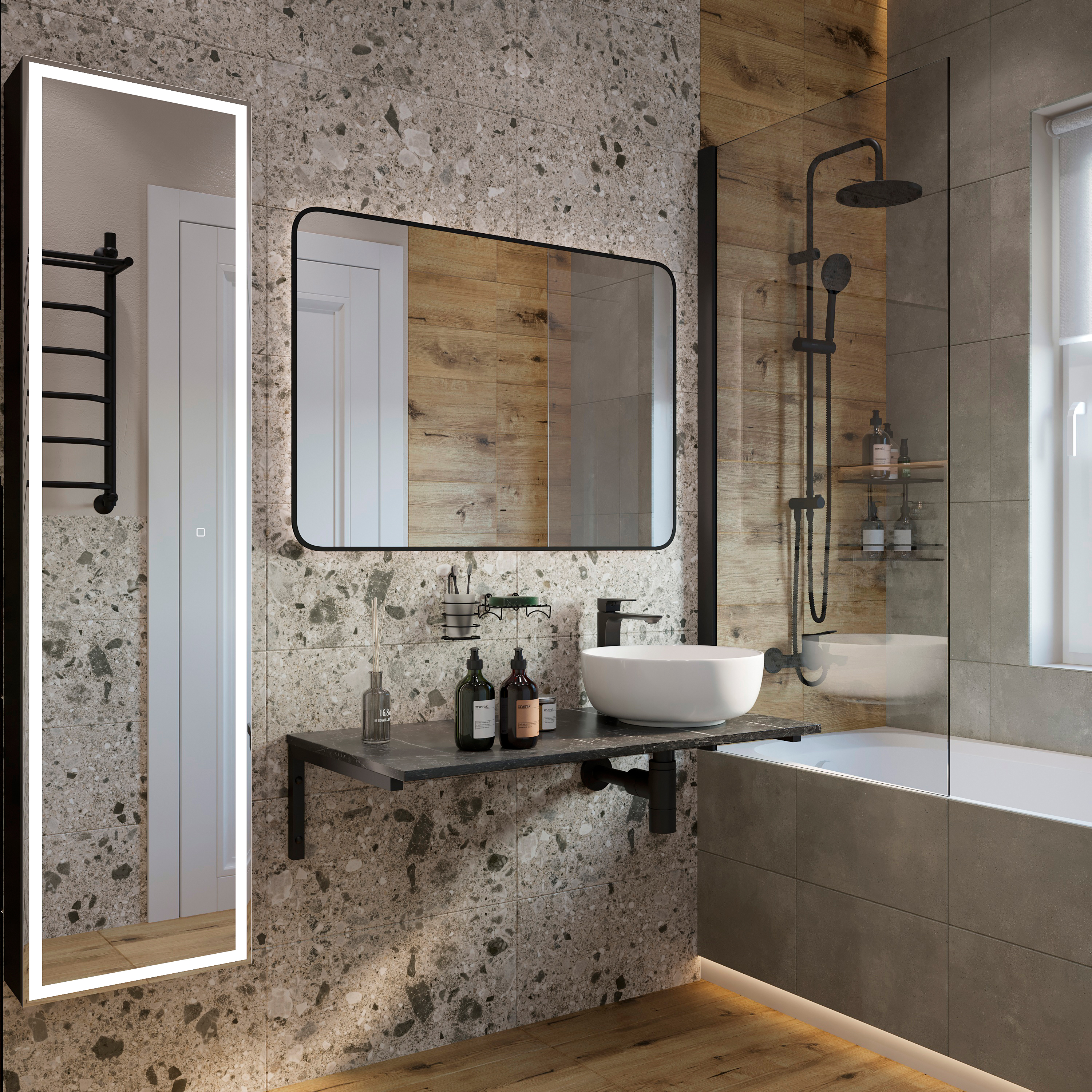 Мебель для ванной комнаты DIWO Элиста 100 чёрный мрамор, с раковиной Moduo 40 RING (комплект, гарнитур) купить в Тамбове