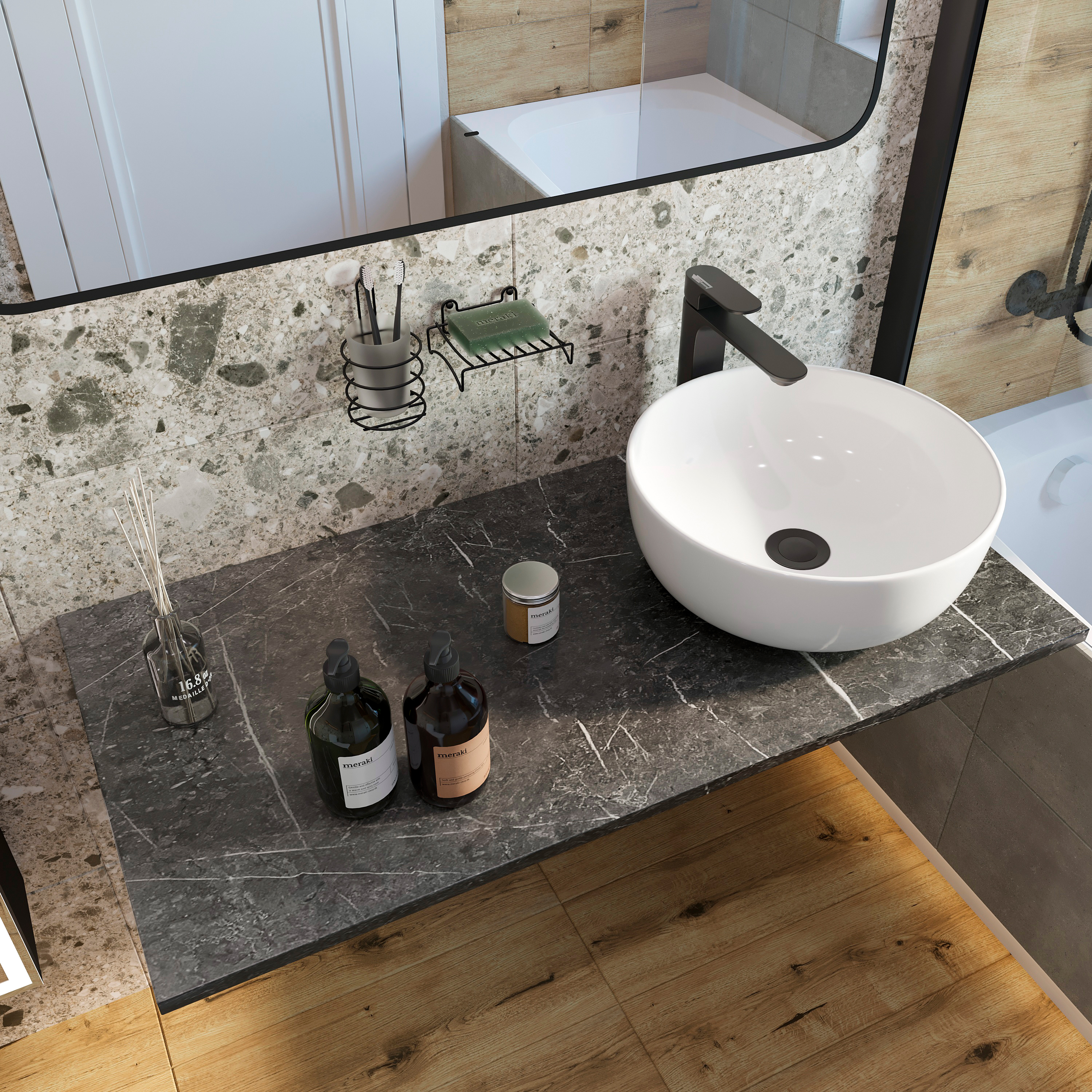 Мебель для ванной комнаты DIWO Элиста 100 чёрный мрамор, с раковиной Moduo 40 RING (комплект, гарнитур) купить в Тамбове