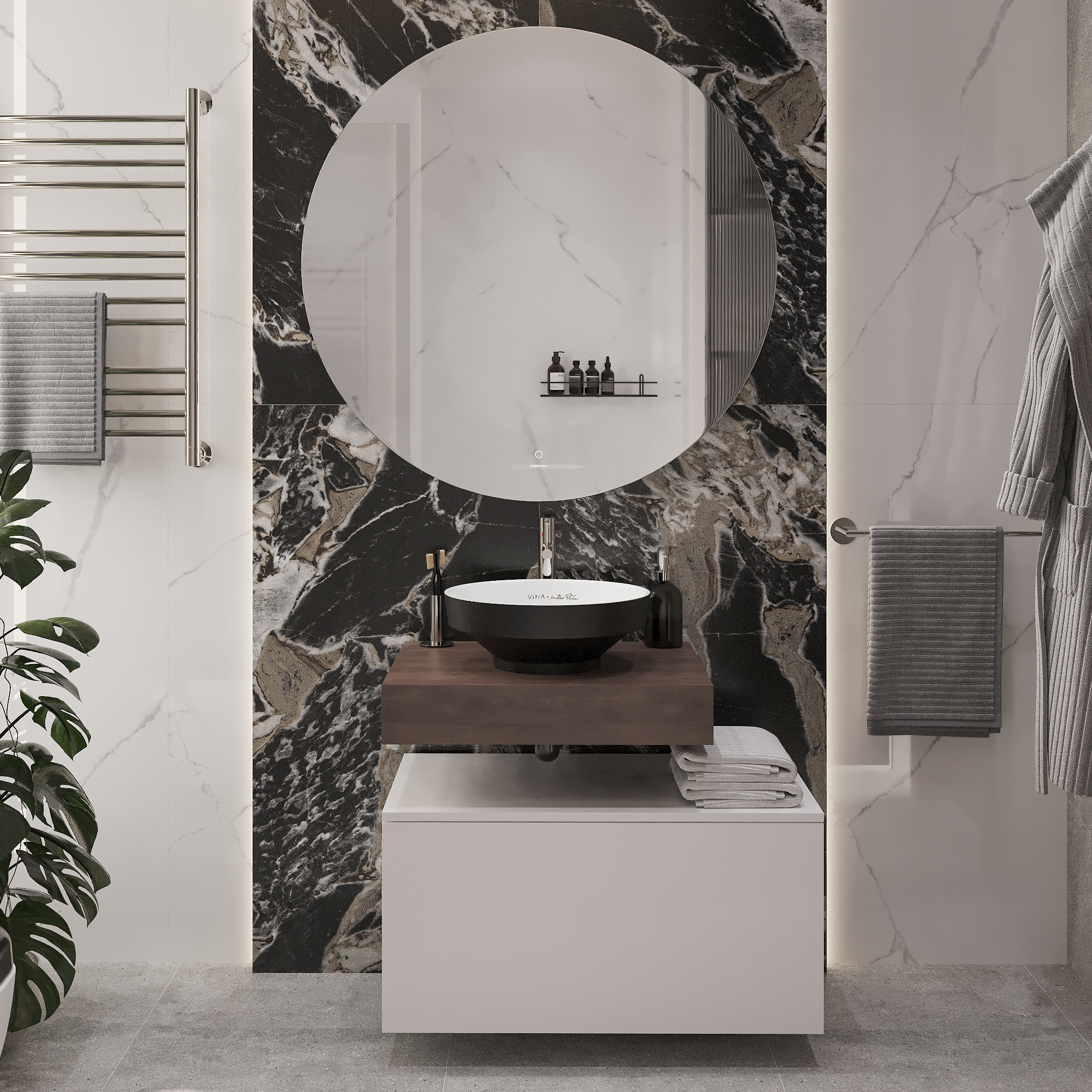 Мебель для ванной STWORKI Ольборг 60 столешница дуб карпентер, без отверстий, с тумбой 80, с раковиной Vitra Water jewels