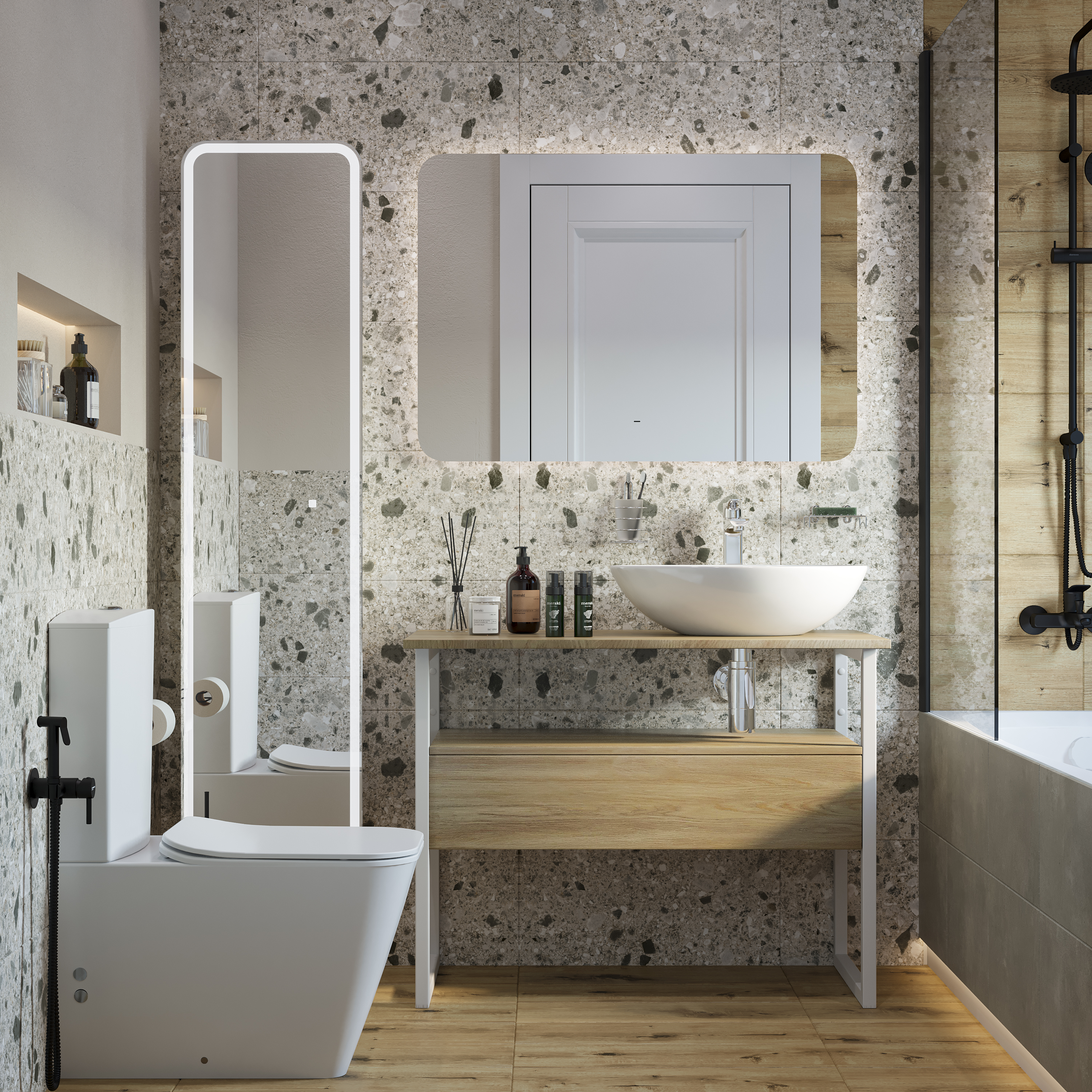 Мебель для ванной комнаты DIWO Элиста 100 столешница светлое дерево раковина Moduo 55 Leaf