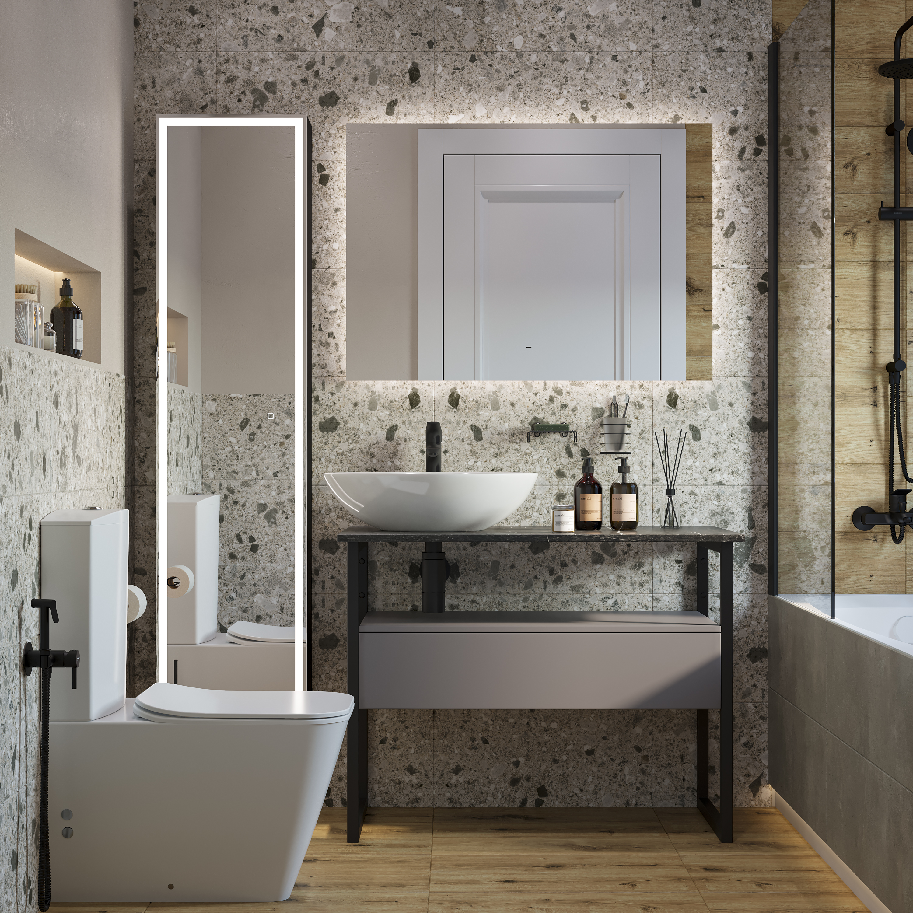 Мебель для ванной комнаты DIWO Элиста 100 антрацит с раковиной Moduo 55 Leaf