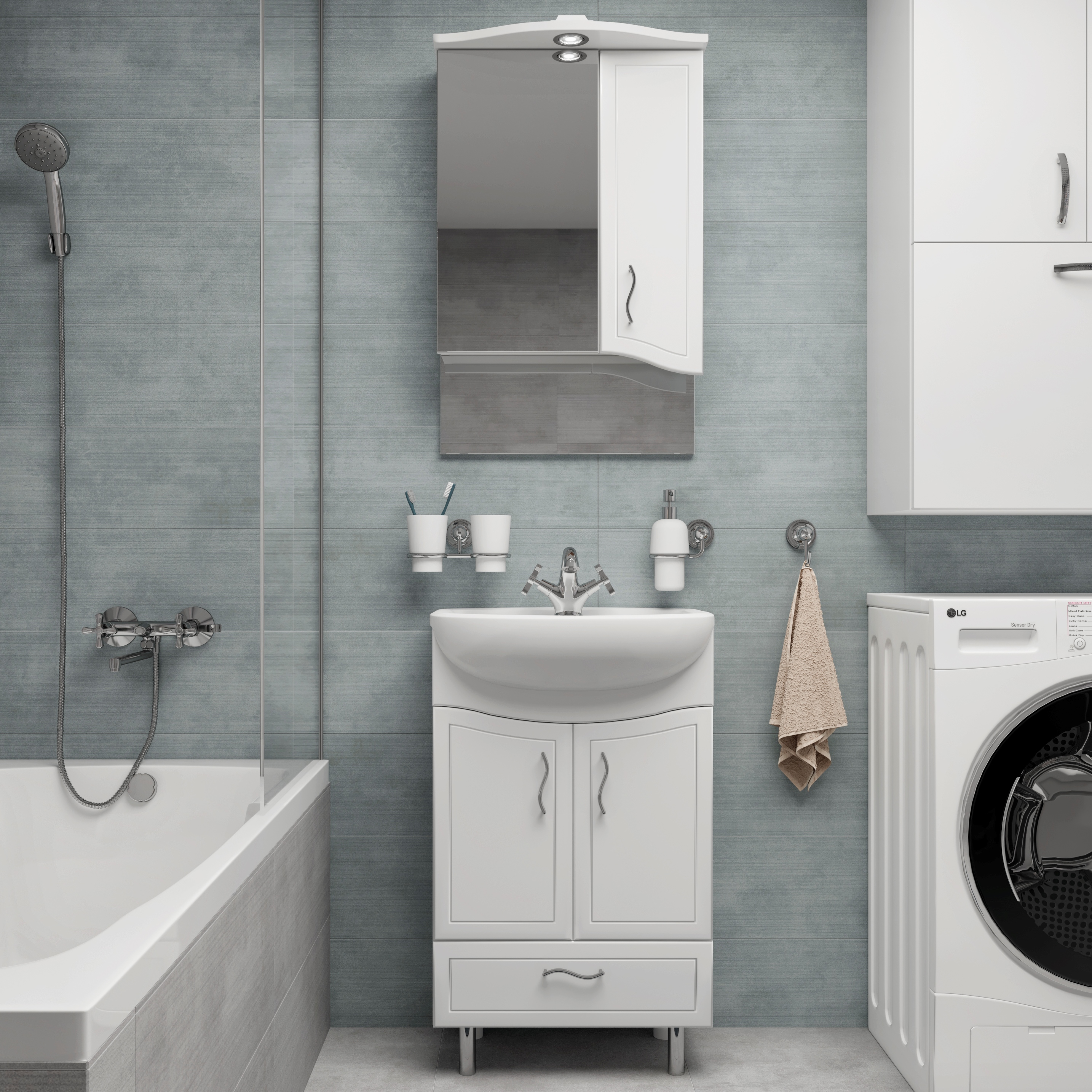 Мебель для ванной DIWO Переславль 50, напольная, белая, в современном стиле (комплект, гарнитур)