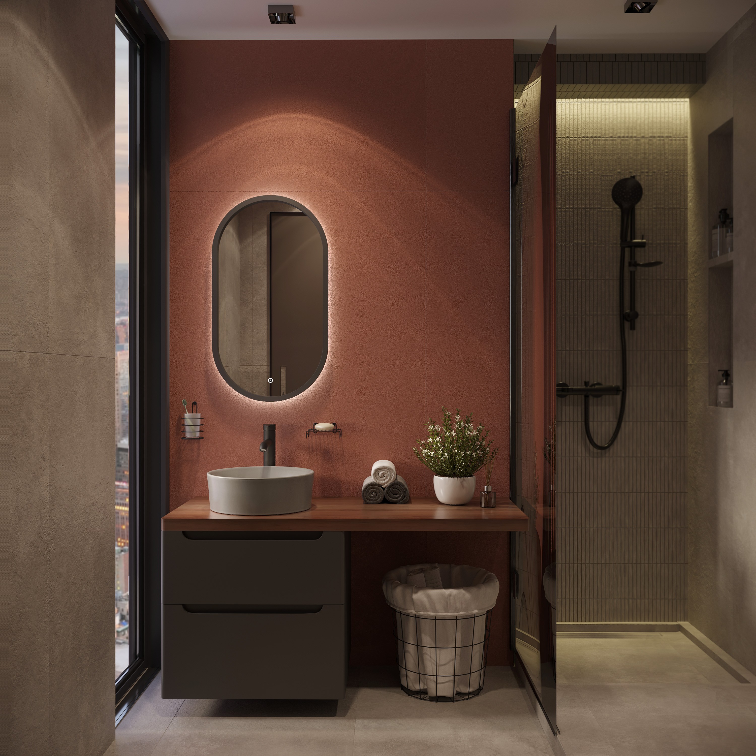 Мебель для ванной комнаты STWORKI Берген 60 серая с темной столешницей 122, Bocchi Vessel 1174-006-0125