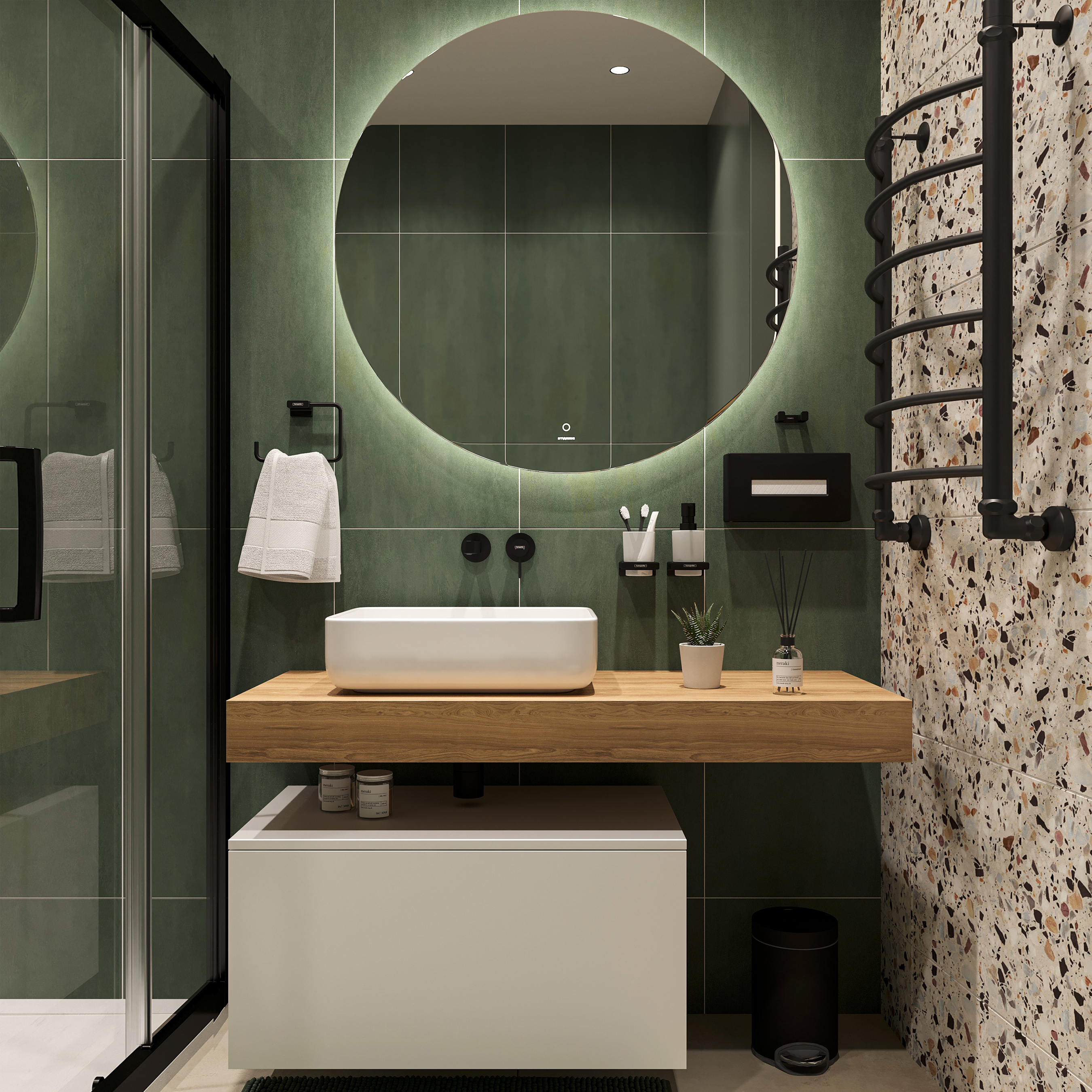 Мебель для ванной комнаты STWORKI Ольборг 120 столешница дуб французский, без отверстий, с тумбой 80