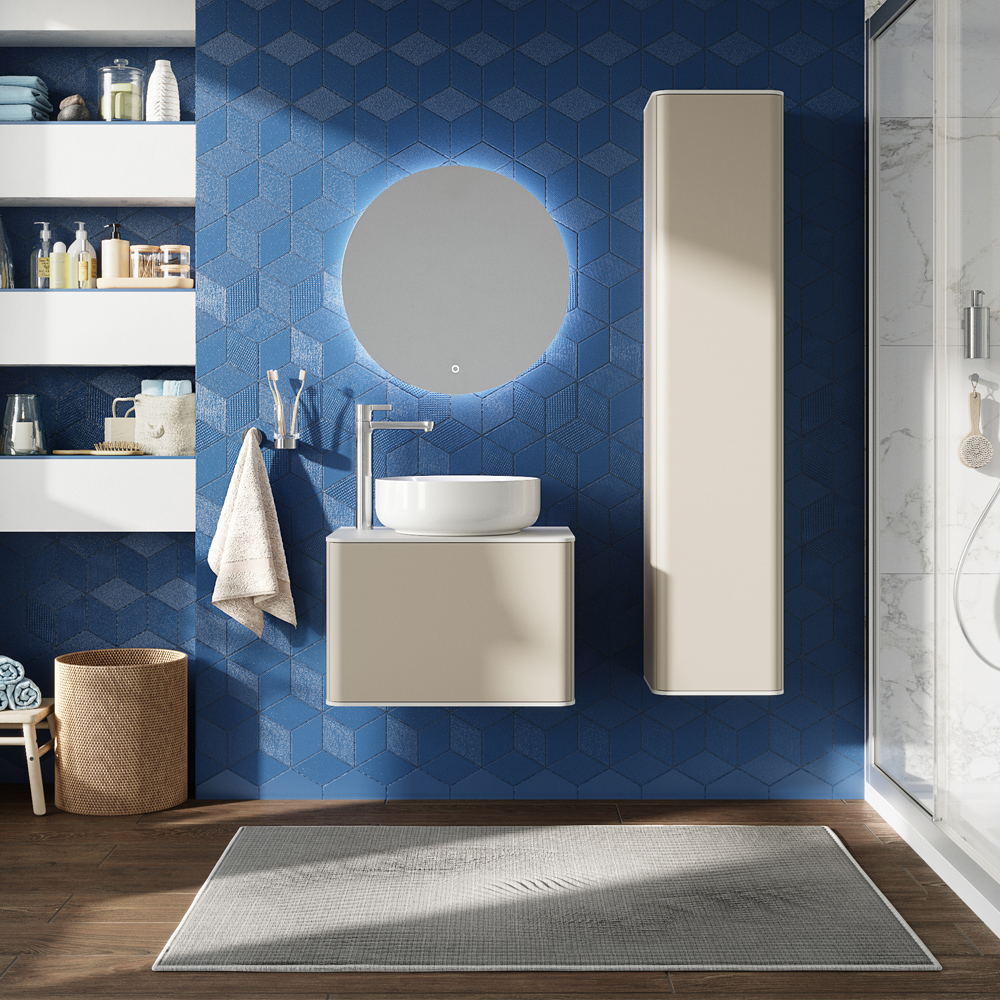 Мебель для ванной комнаты STWORKI Ноттвиль 60 бежевый шелк, с отверстием под смеситель, подвесная, российская