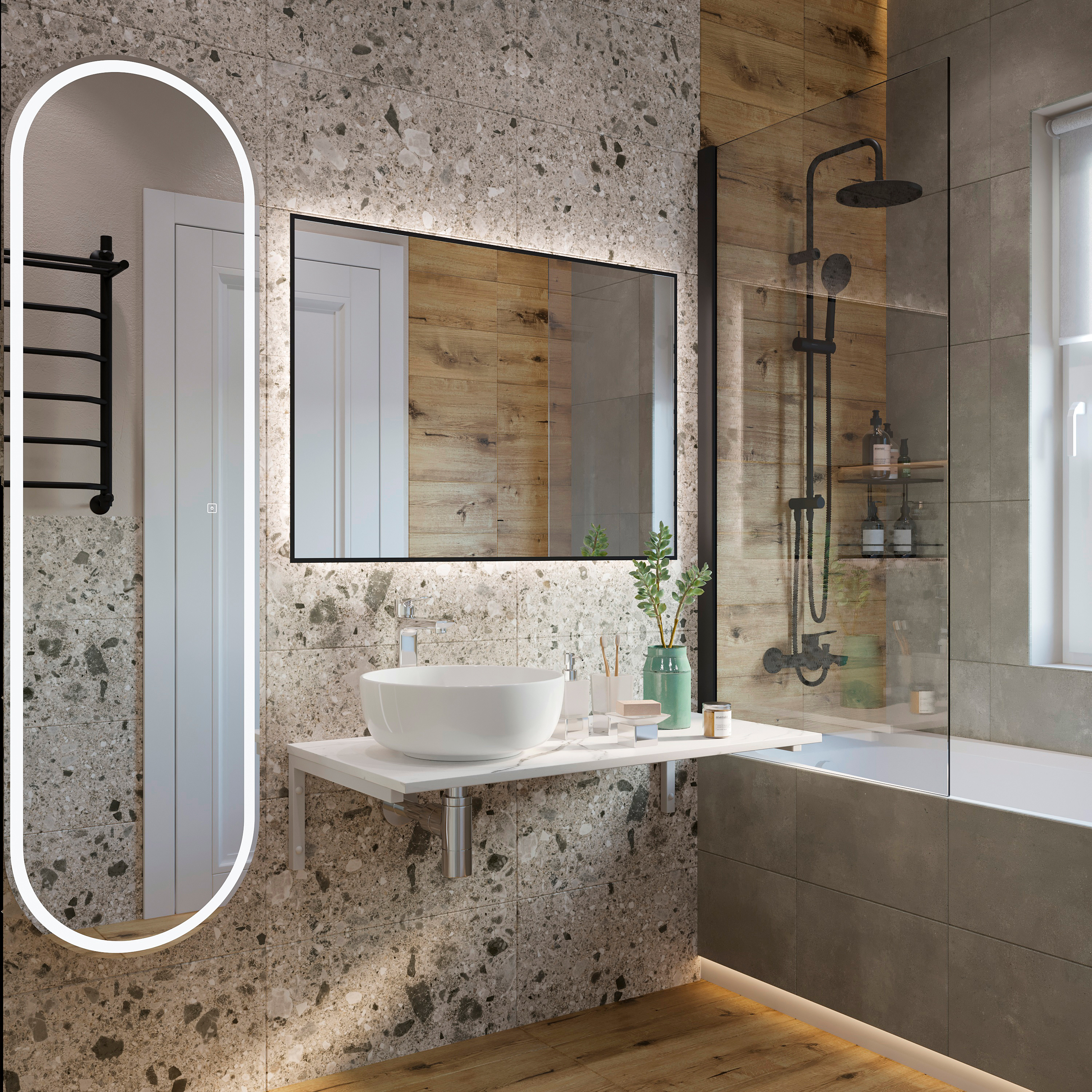 Мебель для ванной комнаты DIWO Элиста 100 белый мрамор, с раковиной Moduo 40 RING купить в Тамбове